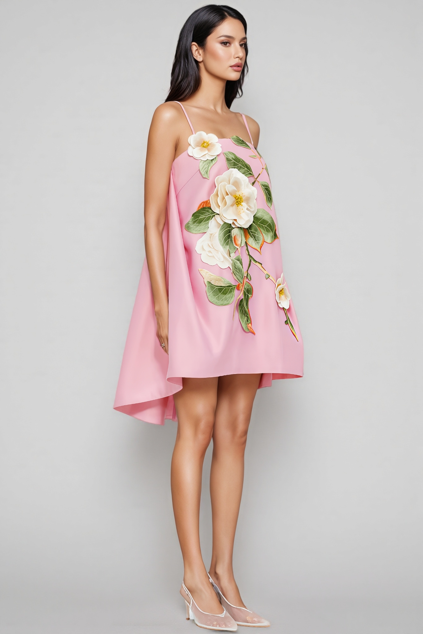 Arlolt Pink Backless 3D Flower Mini Dress