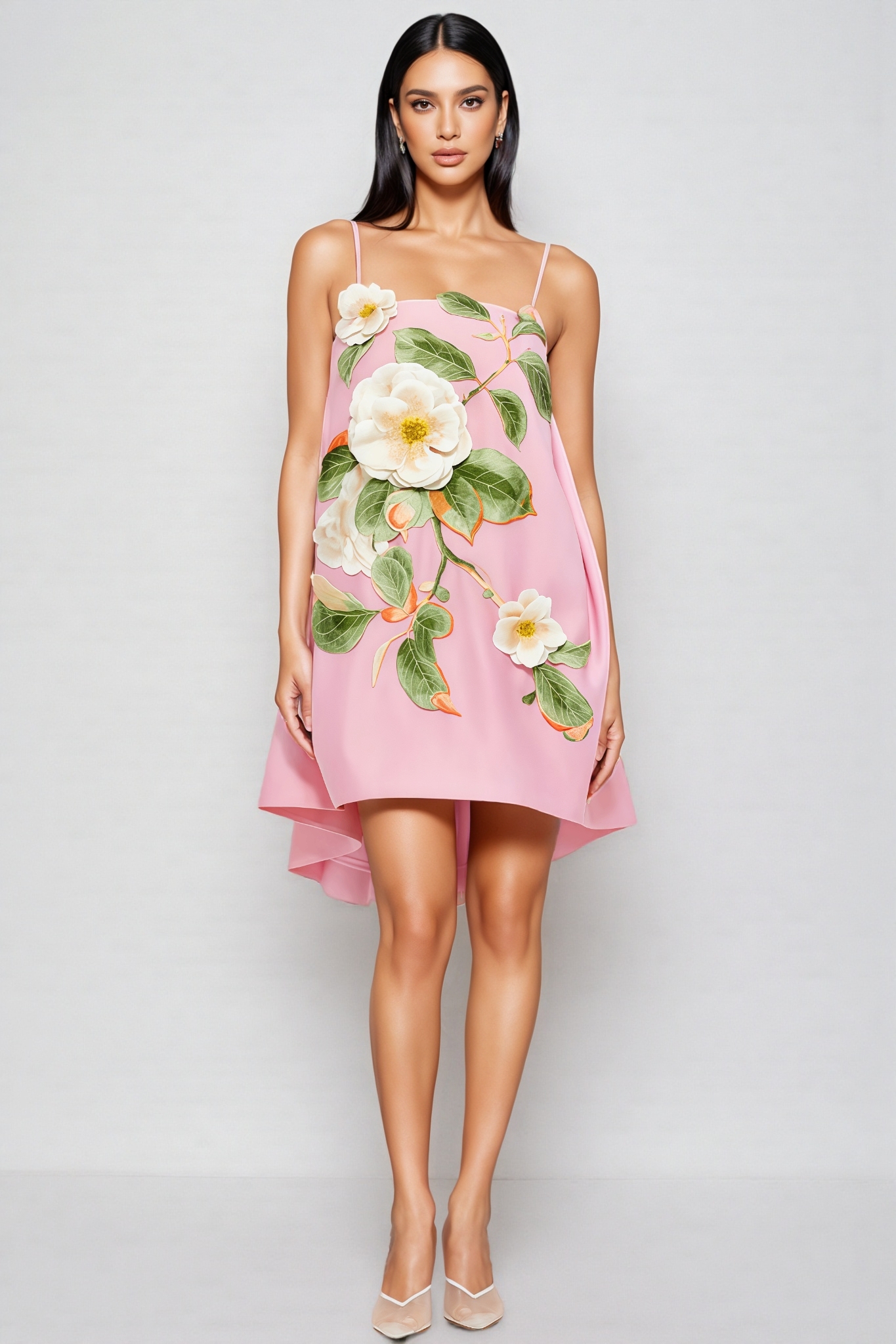 Arlolt Pink Backless 3D Flower Mini Dress