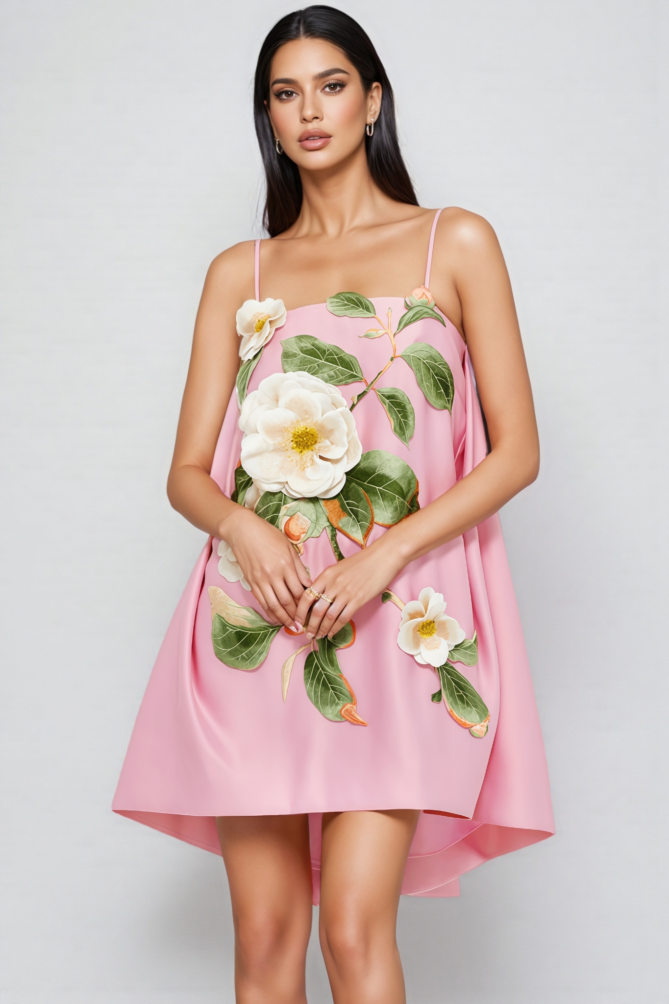 Arlolt Pink Backless 3D Flower Mini Dress