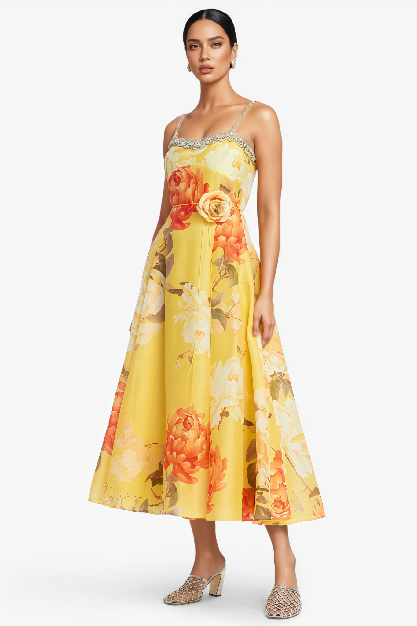 Hetyrs Floral Embellished Midi Dress