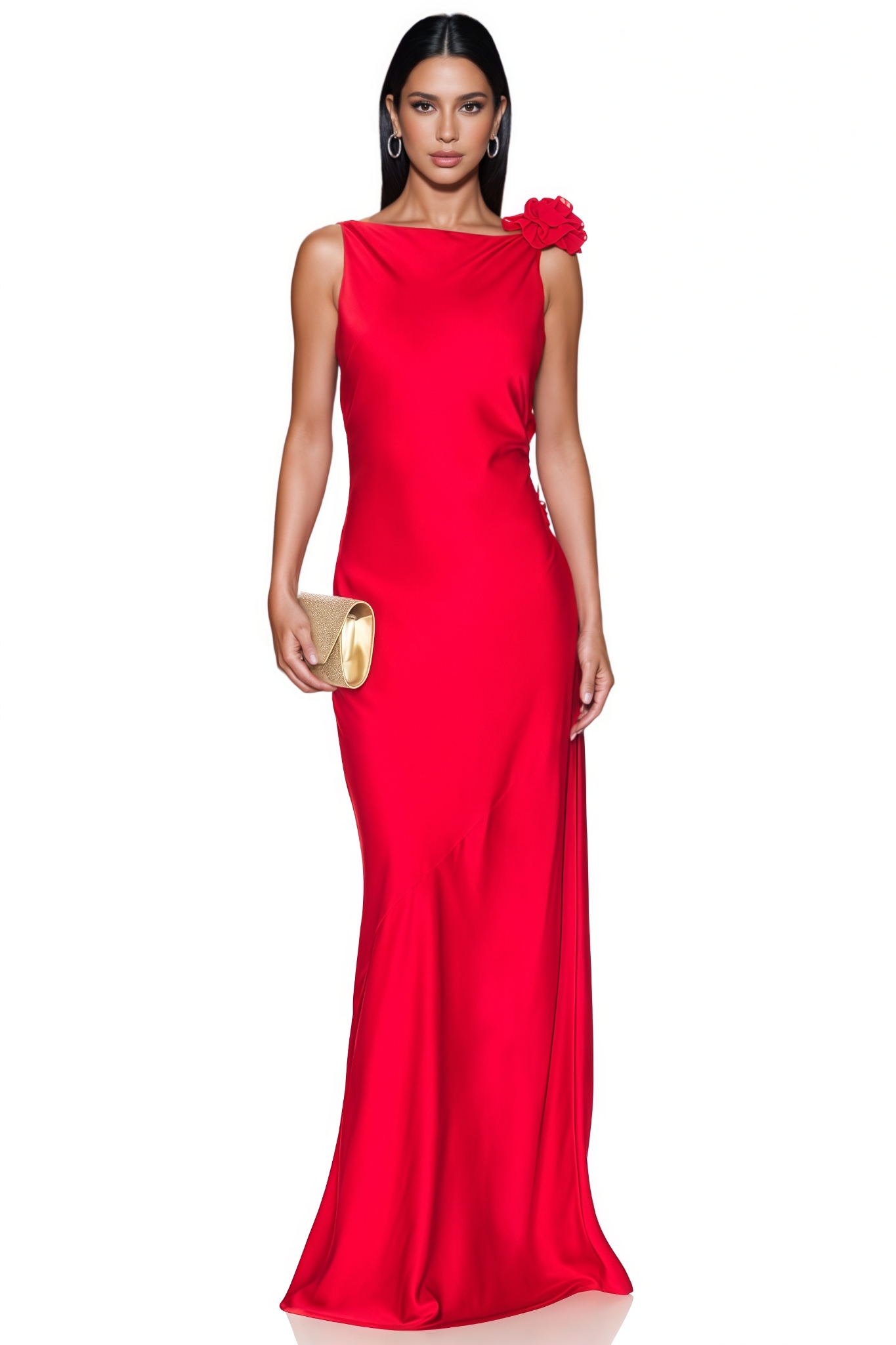Hailiy Red Backless 3D Floral Maxi Dress