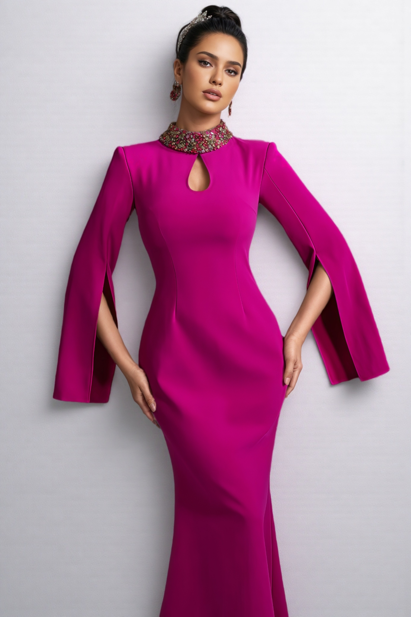Lamya Purple Cape Sleeve Cutout Maxi Dress