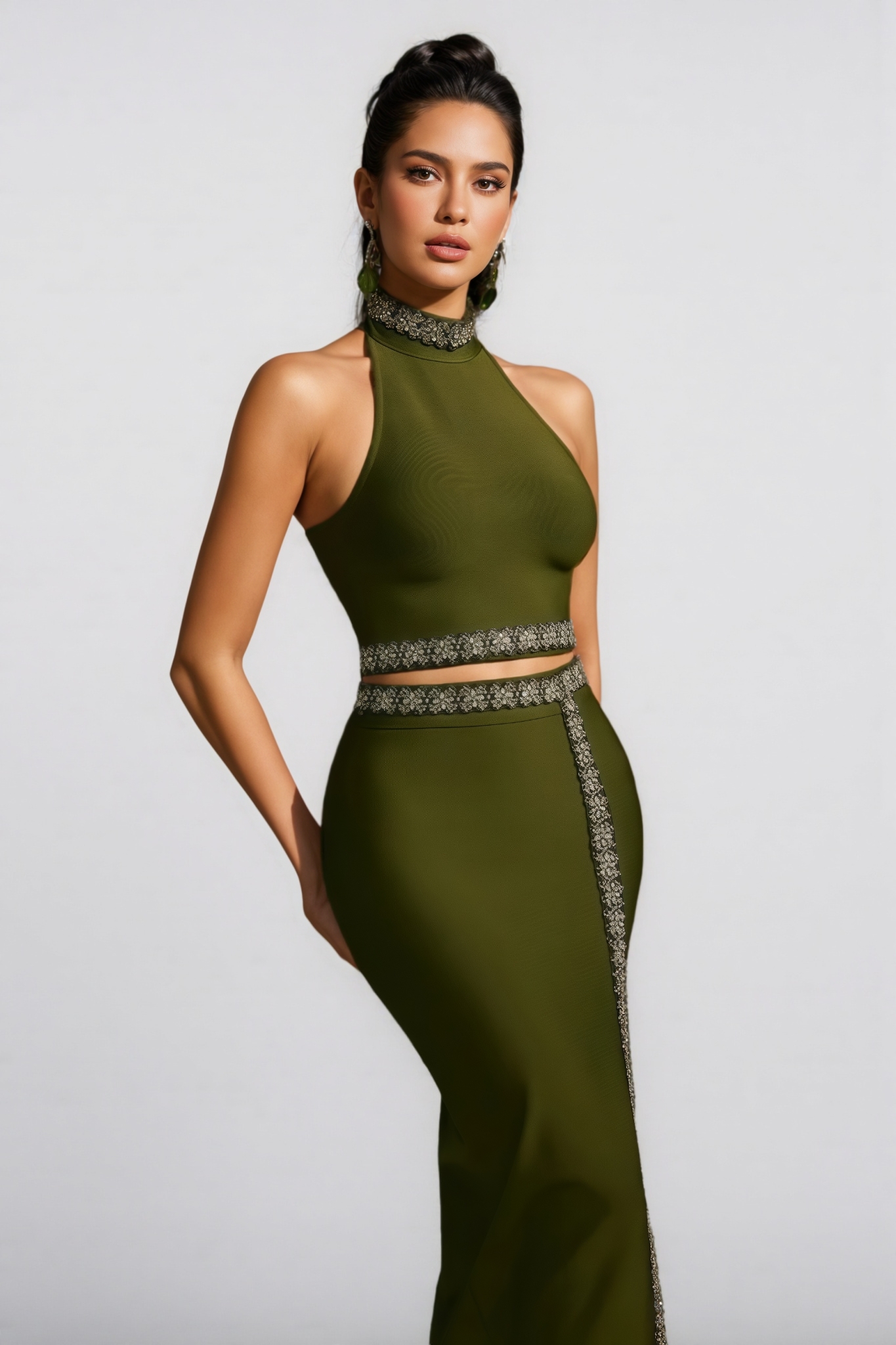 Givens Halterneck Crystal Bandage Maxi Dress Set