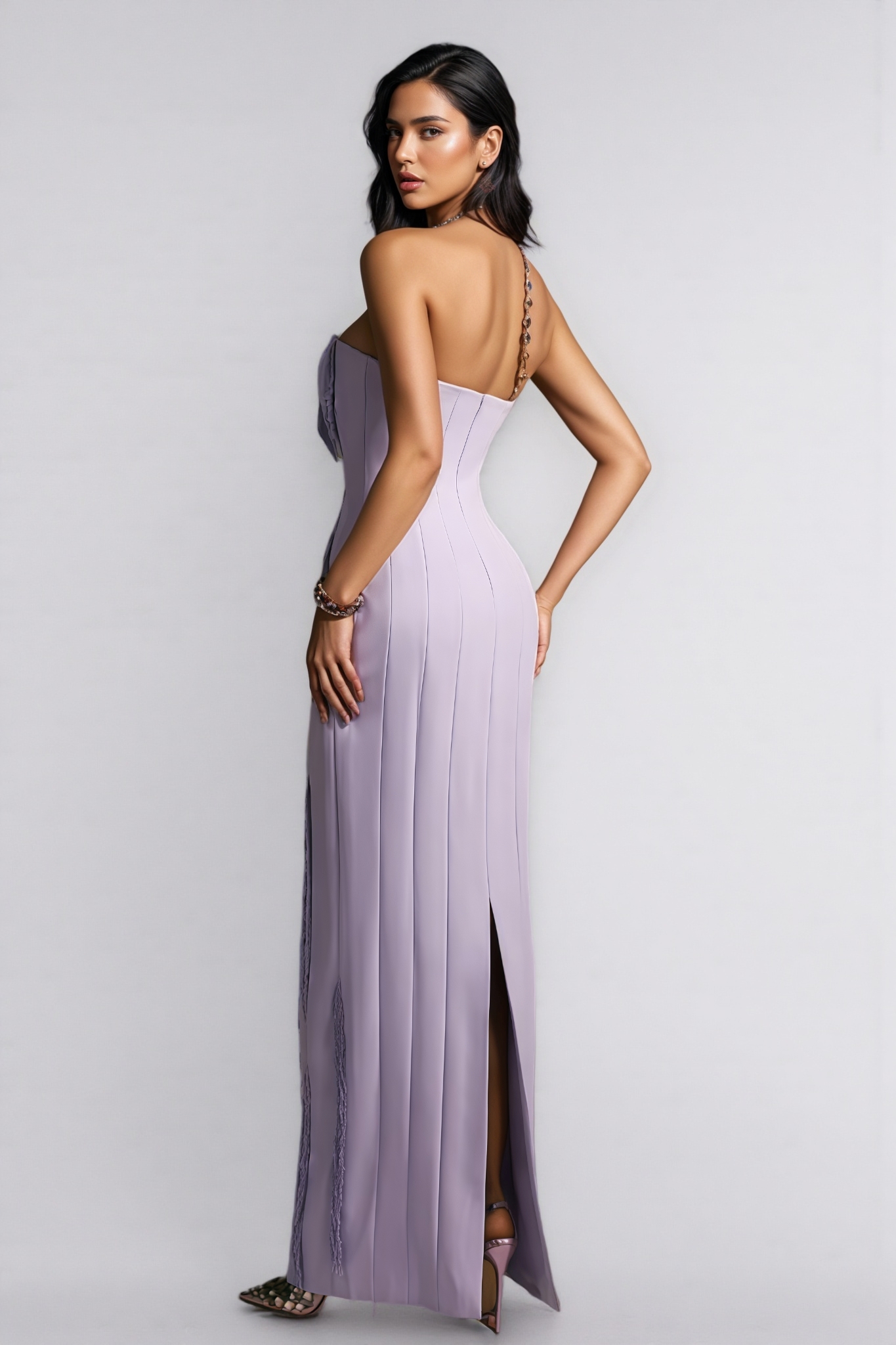 Liorald Strapless Beaded Fringe Maxi Dress