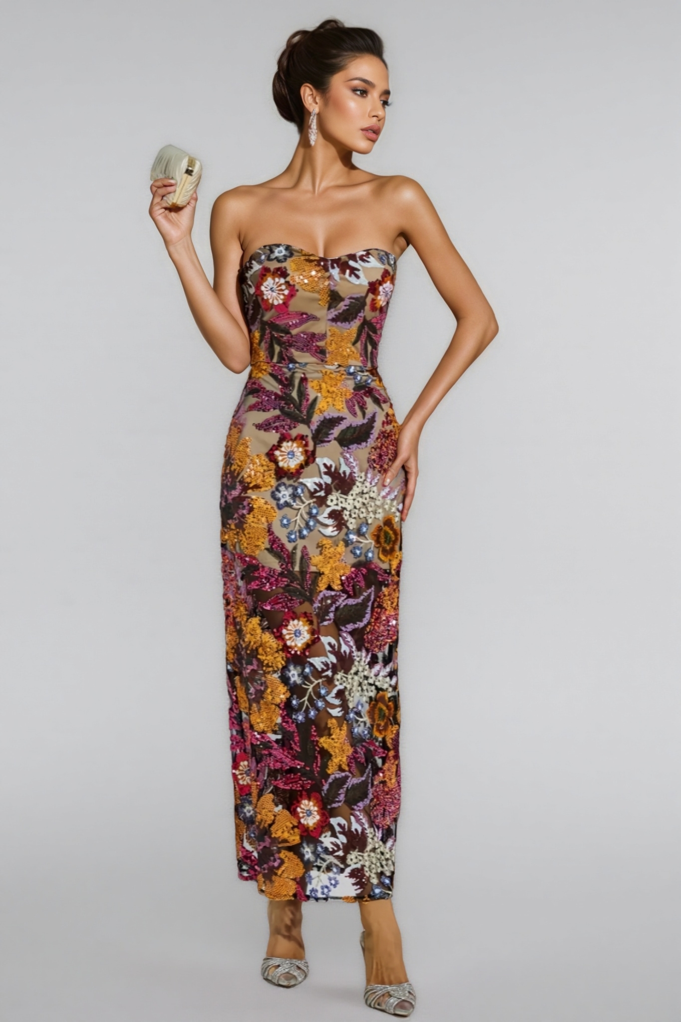 Milia Sequin Floral Maxi Dress-Red