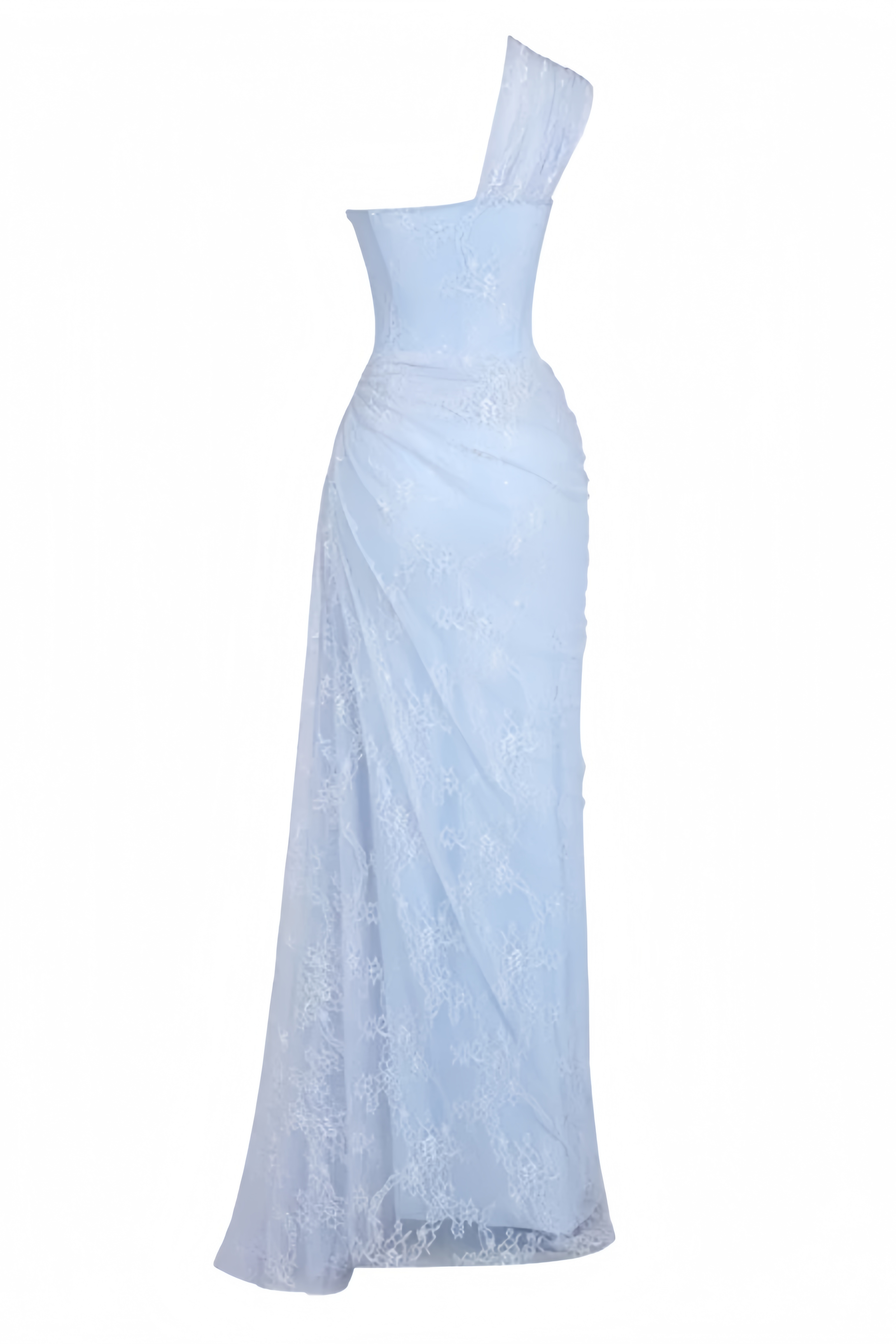 Kerald Blue One Shoulder Ruched Lace Maxi Dress