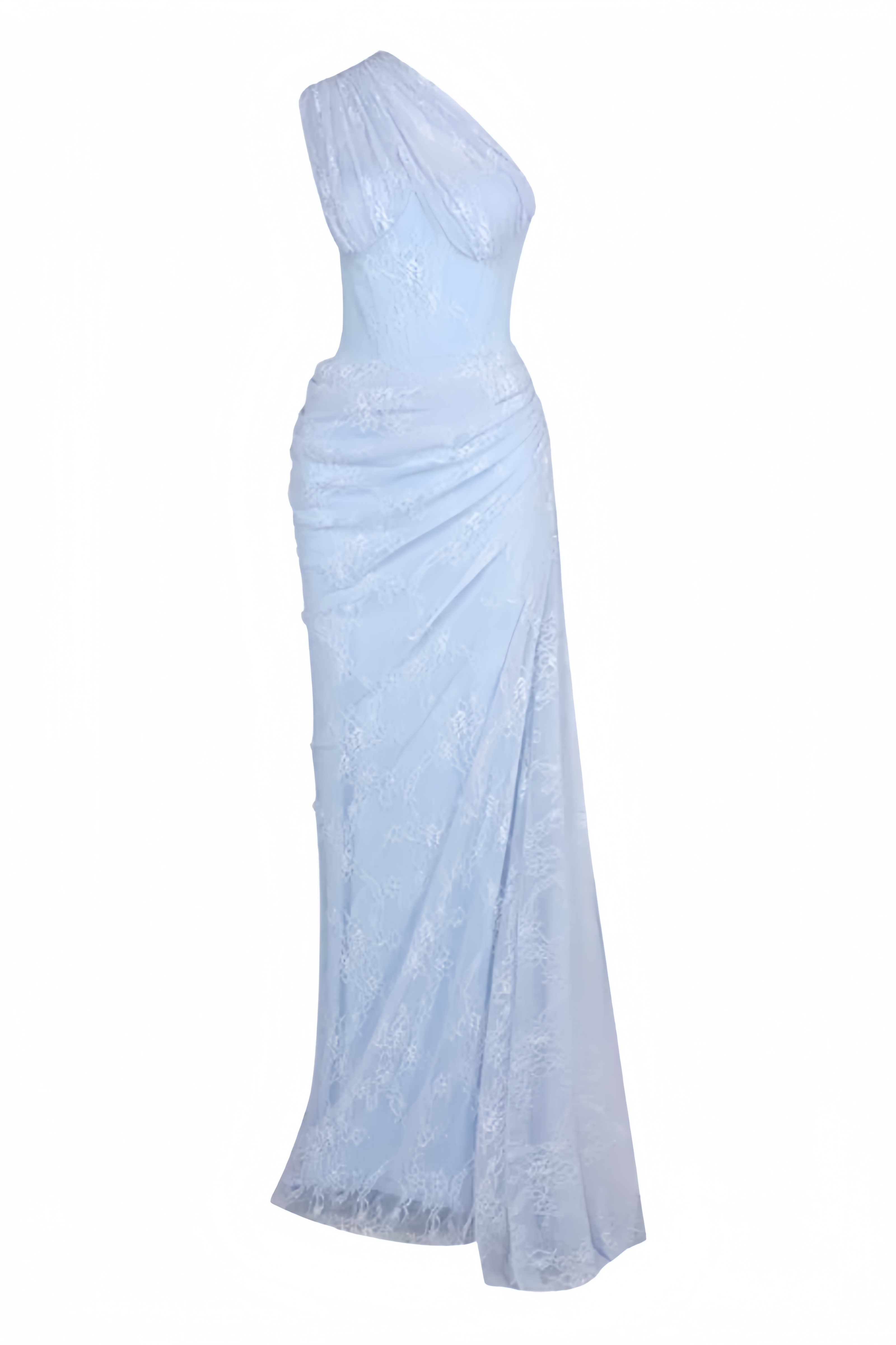 Kerald Blue One Shoulder Ruched Lace Maxi Dress