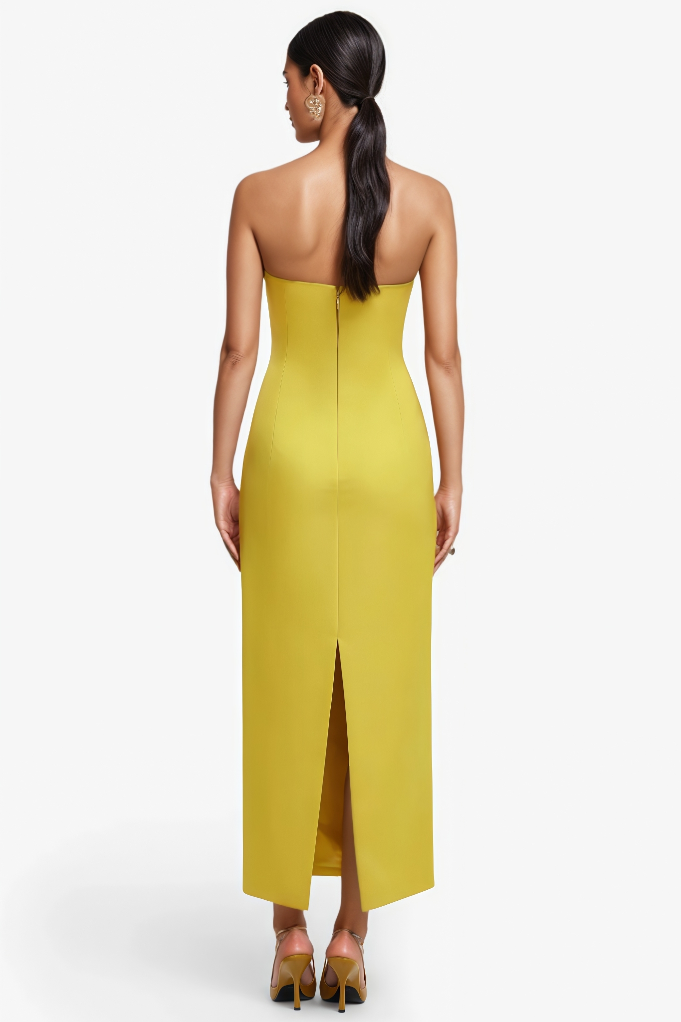 Lecay Yellow Floral Strapless Maxi Dress