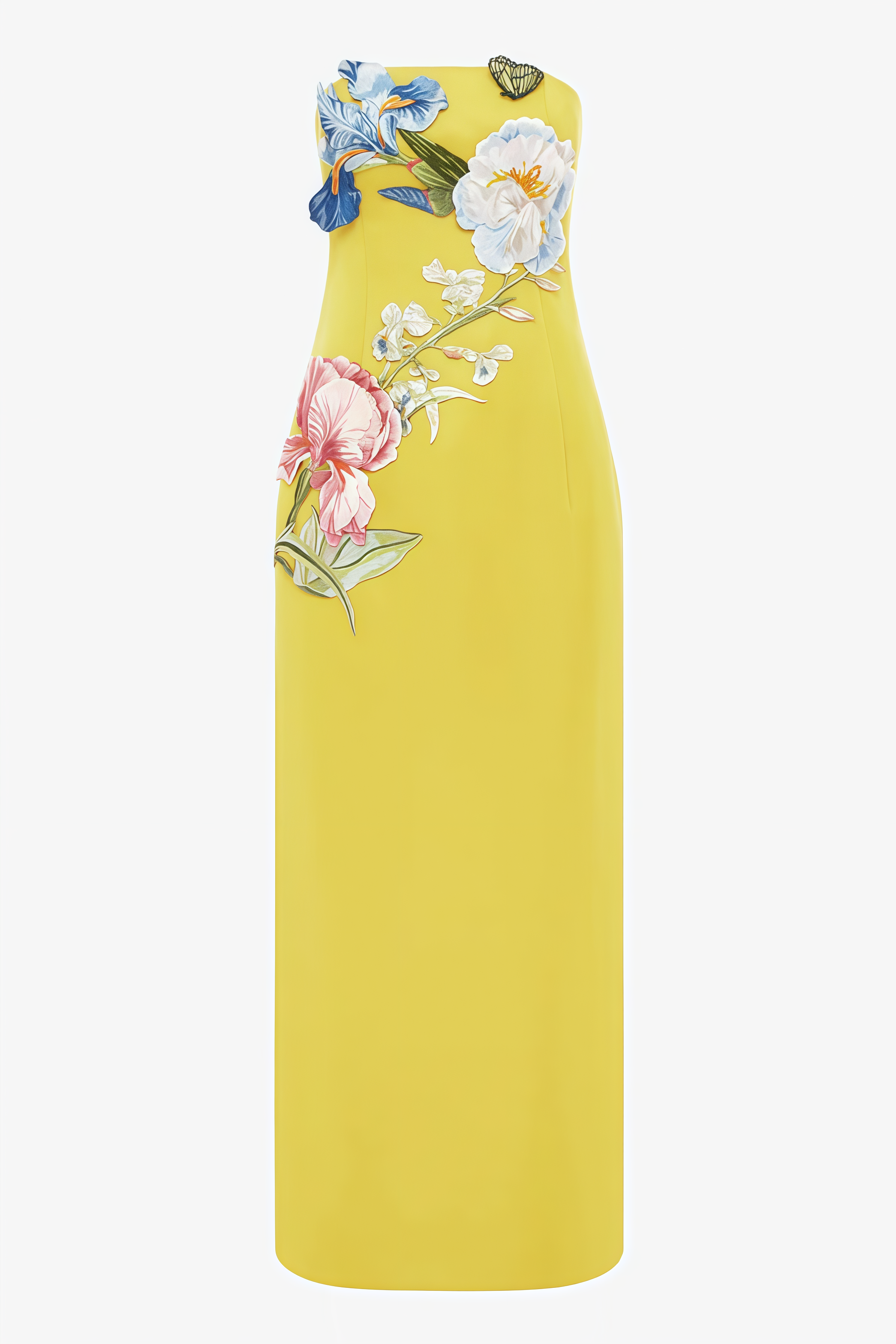 Lecay Yellow Floral Strapless Maxi Dress