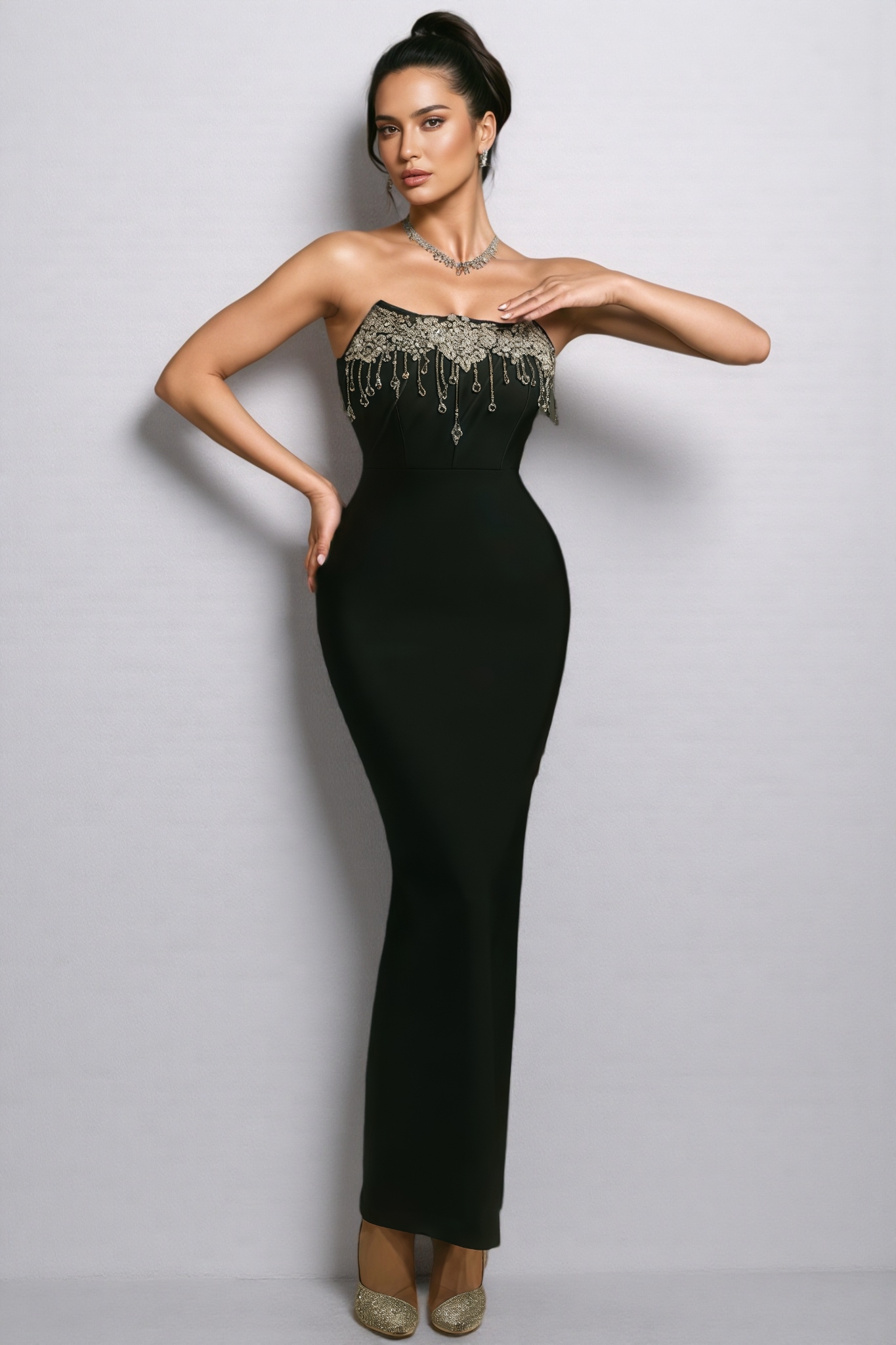 Junkt Strapless Crystal Fringe Bandage Dress