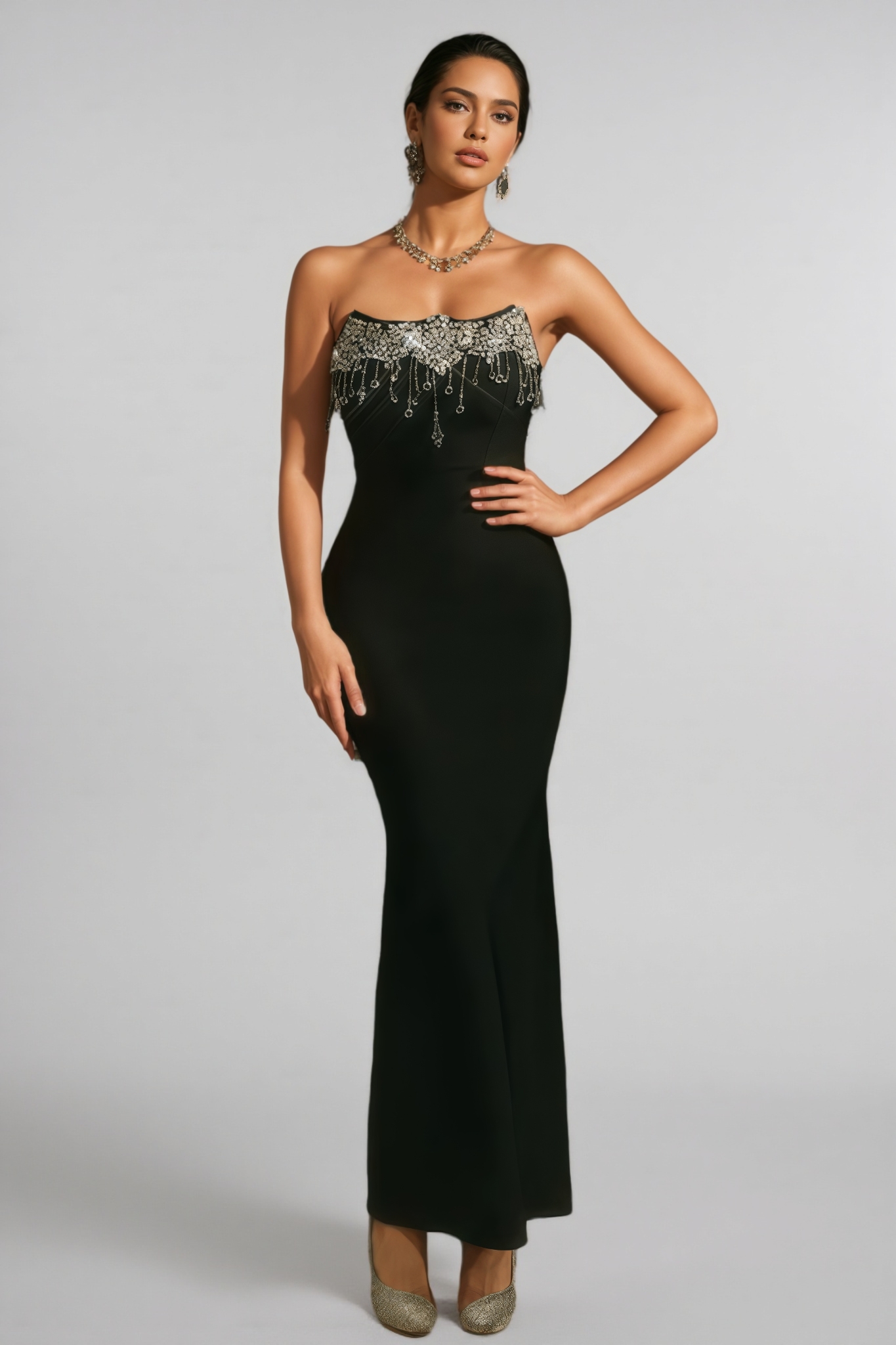 Junkt Strapless Crystal Fringe Bandage Dress