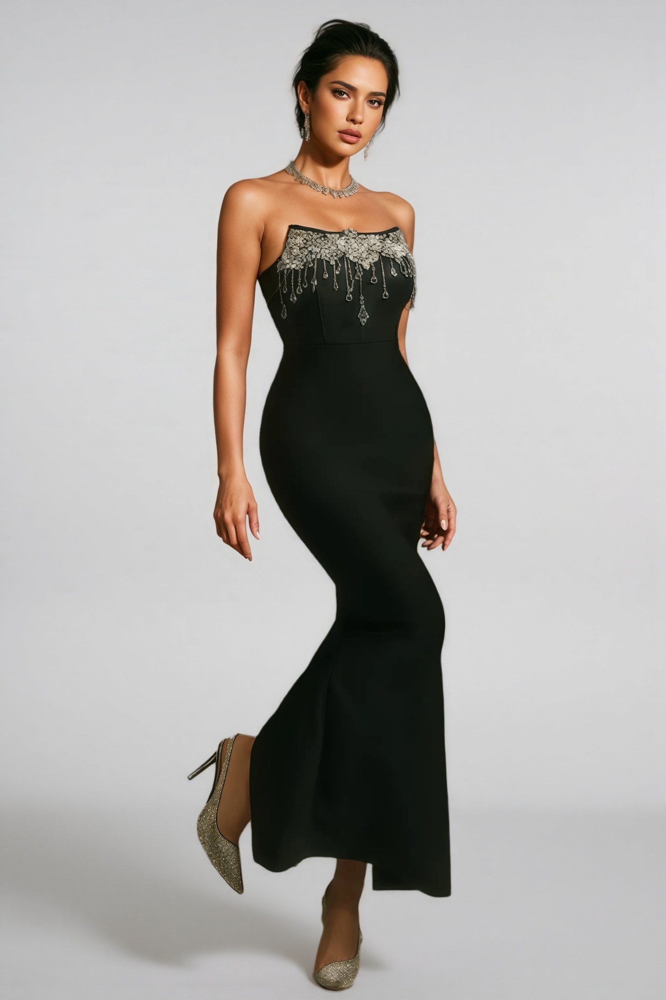 Junkt Strapless Crystal Fringe Bandage Dress