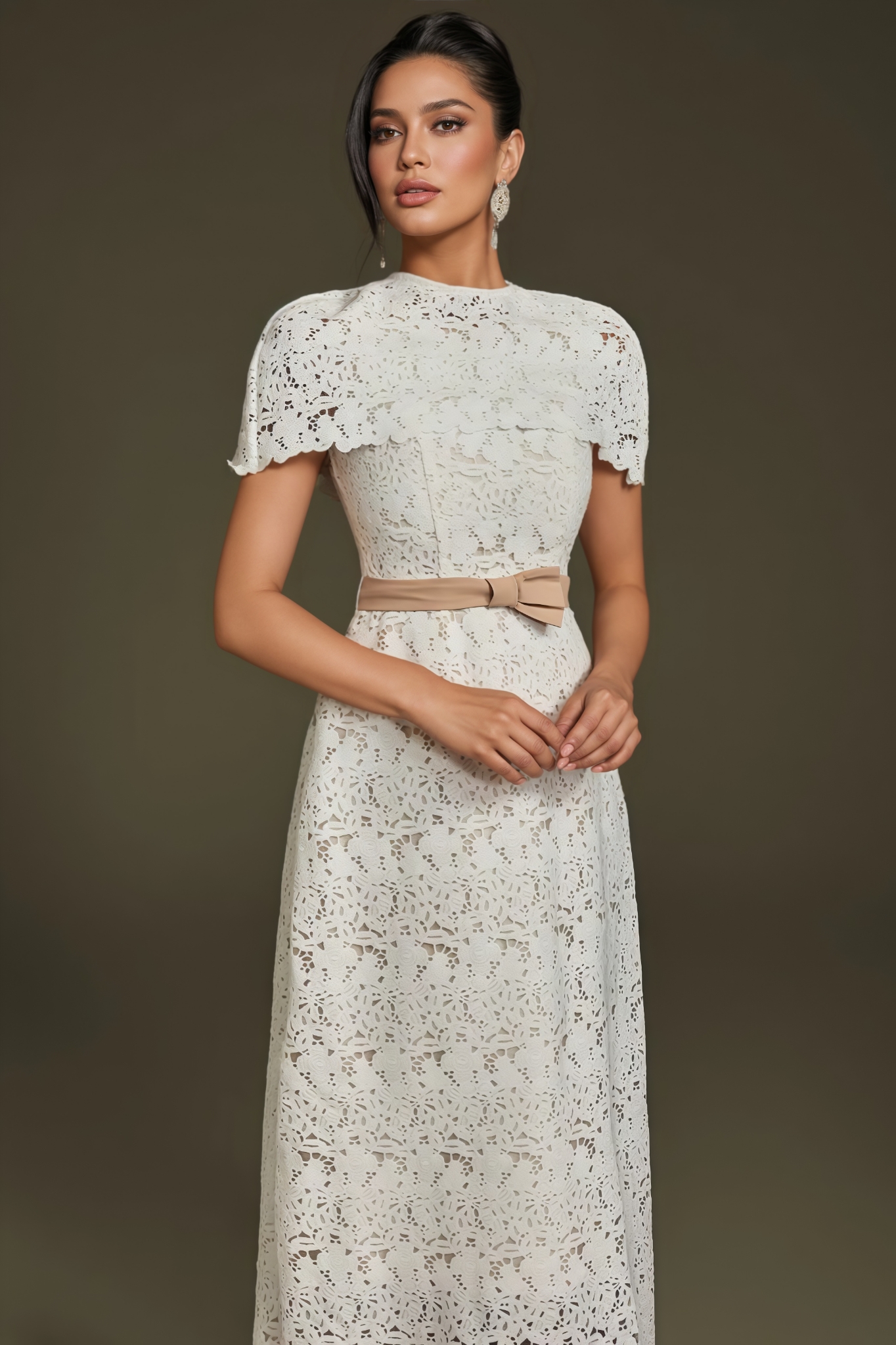 Hiram Cape Embroidered Midi Dress