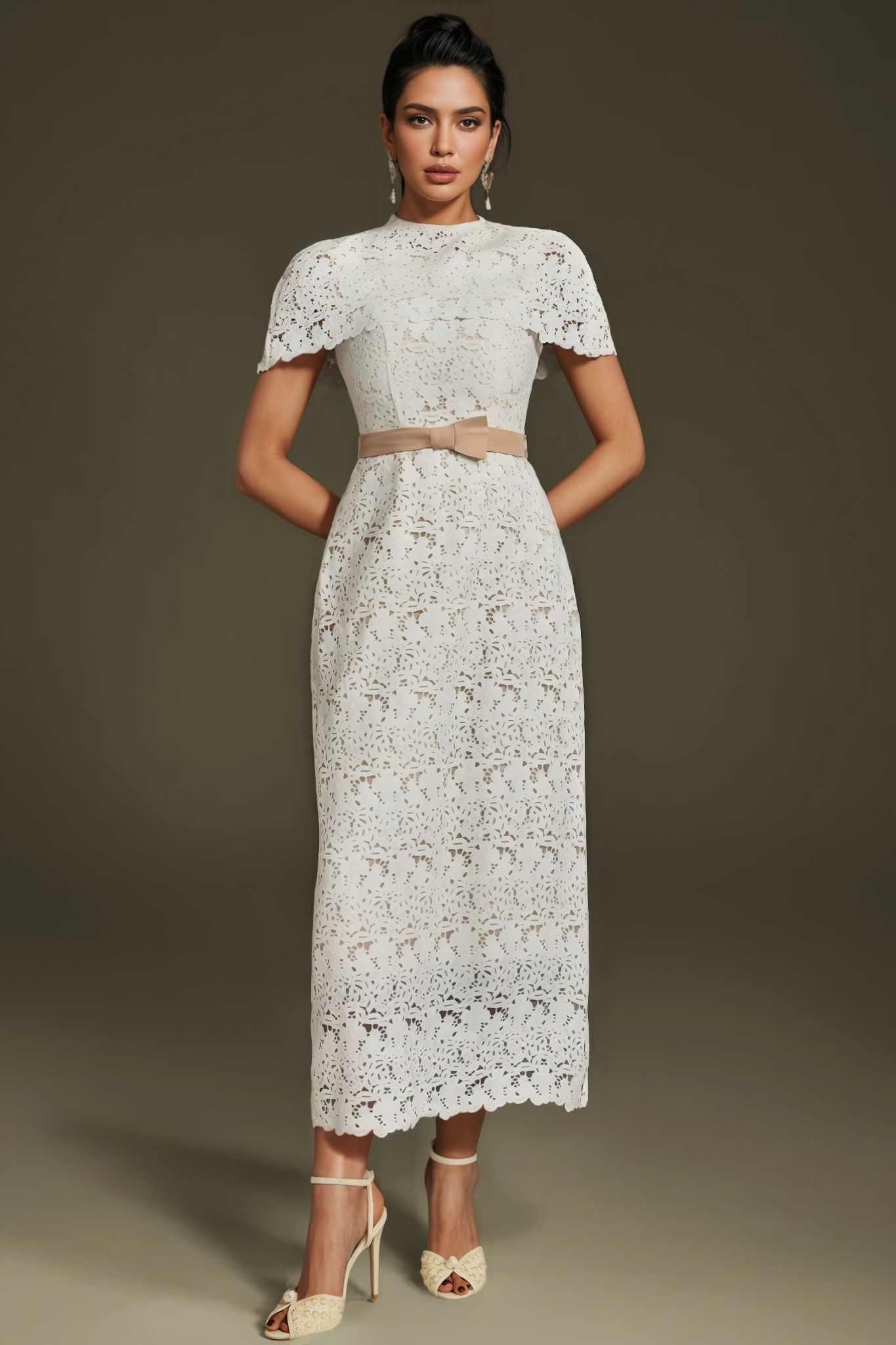 Hiram Cape Embroidered Midi Dress