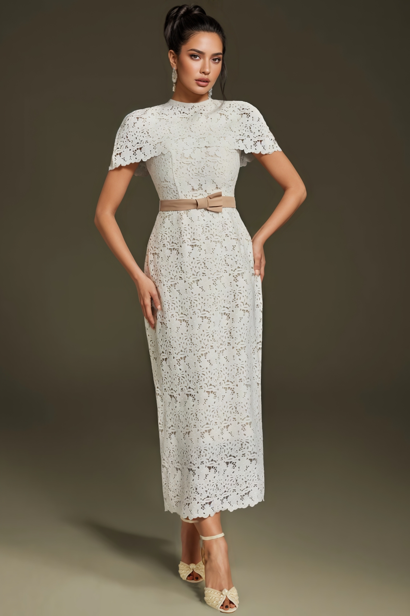 Hiram Cape Embroidered Midi Dress