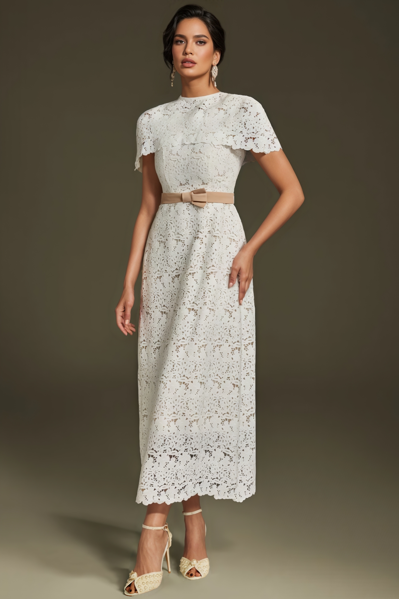 Hiram Cape Embroidered Midi Dress