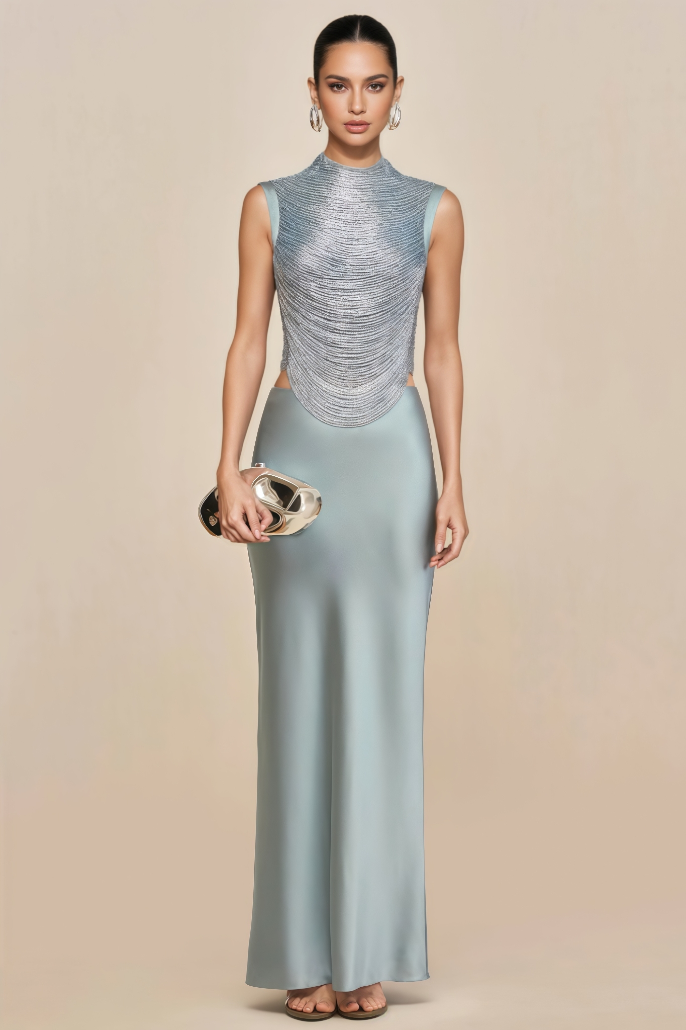 Bricety Green Sleeveless Fringe Maxi Dress Set