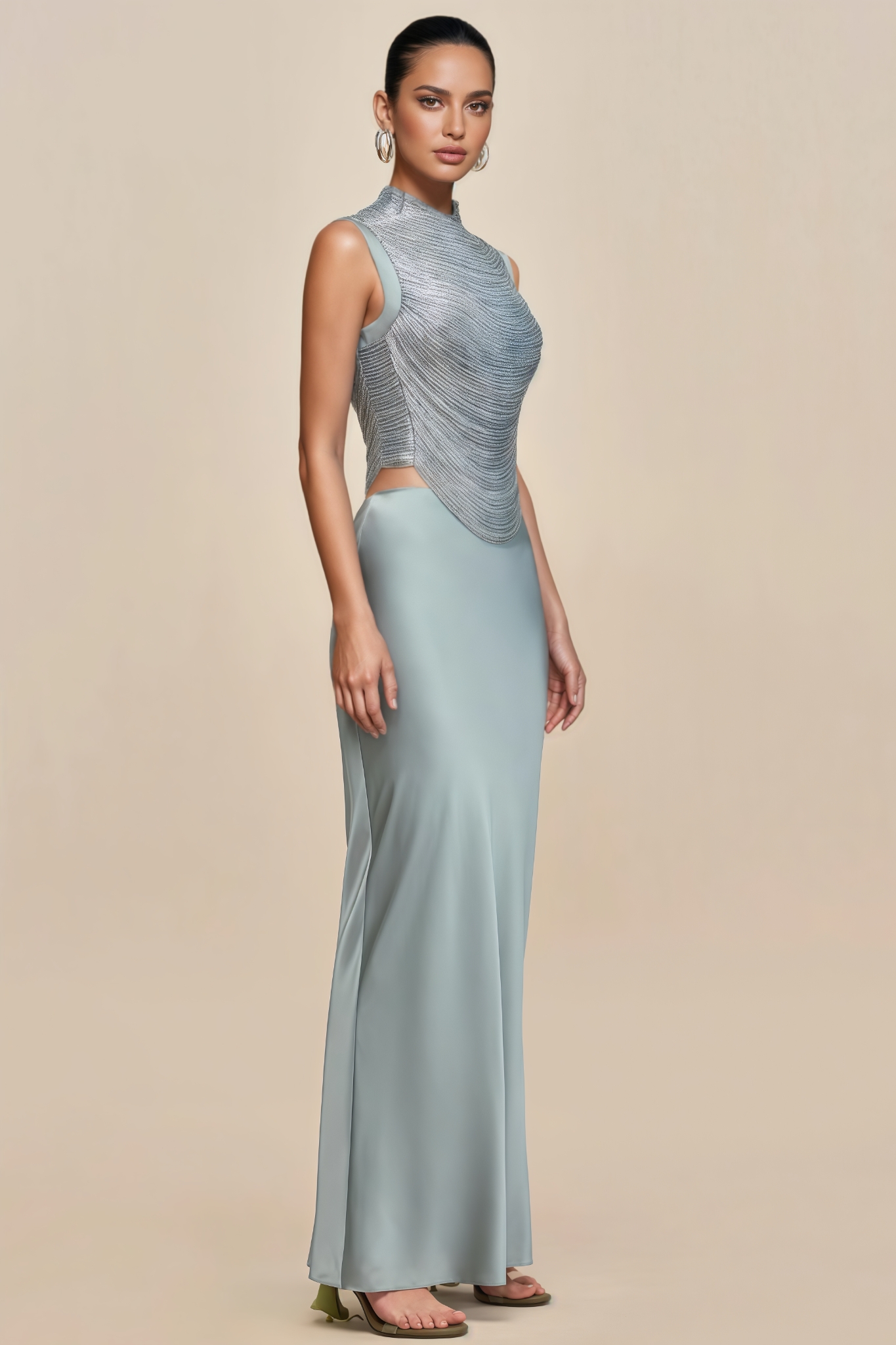 Bricety Green Sleeveless Fringe Maxi Dress Set