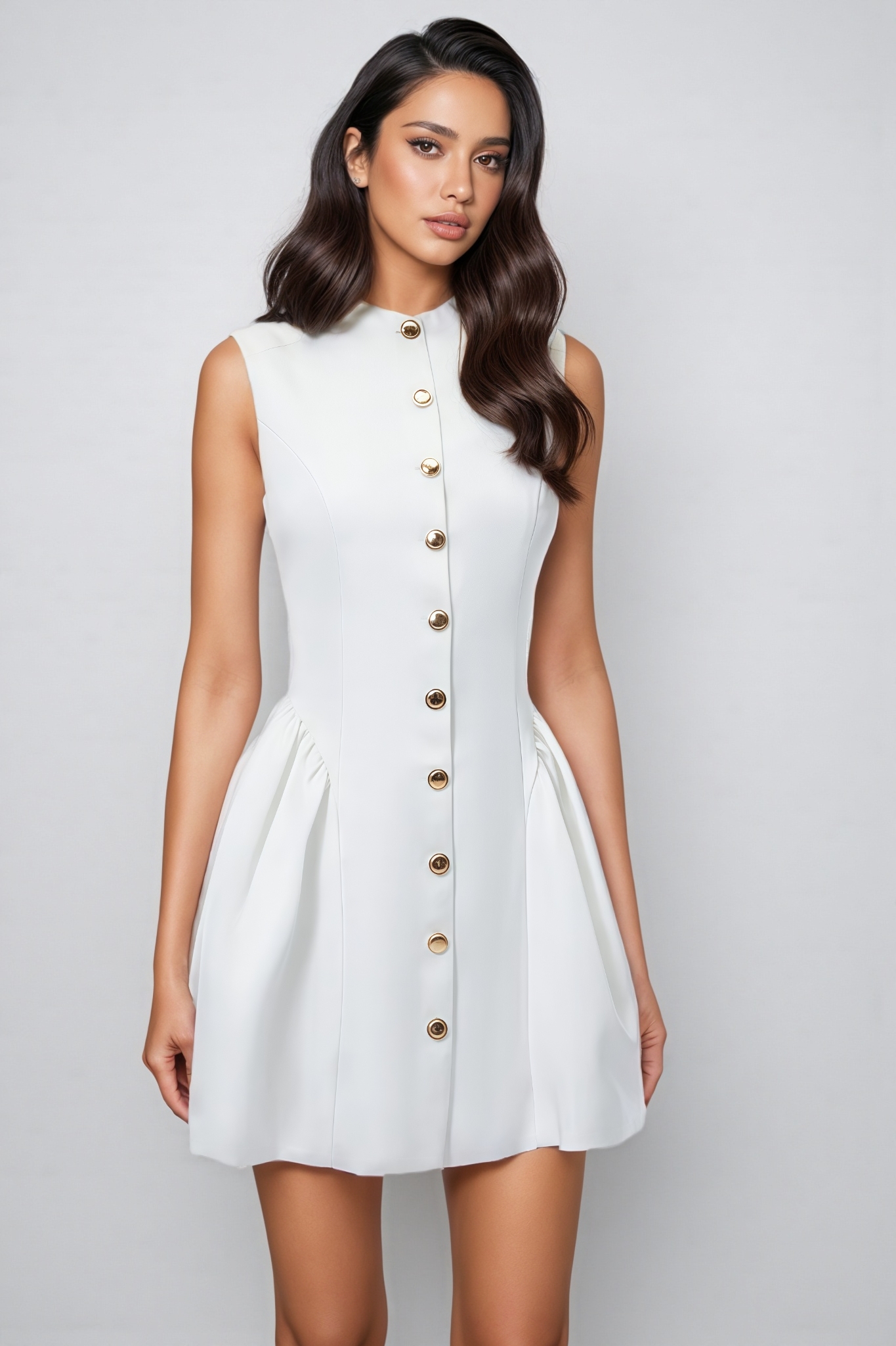 Febian White Sleeveless Ruched Mini Dress 