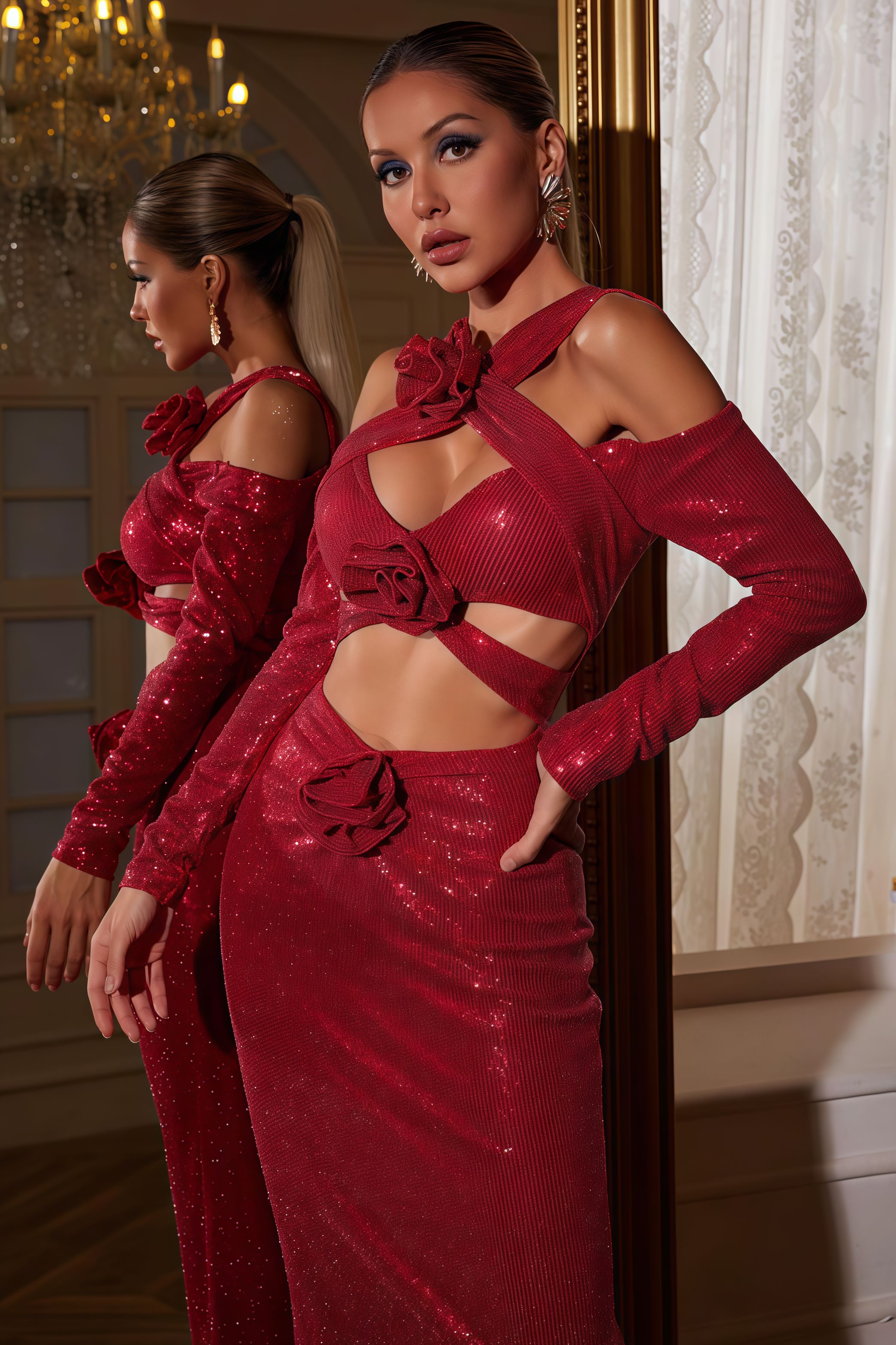 Lika Flower Cutout Sequin Maxi Dress