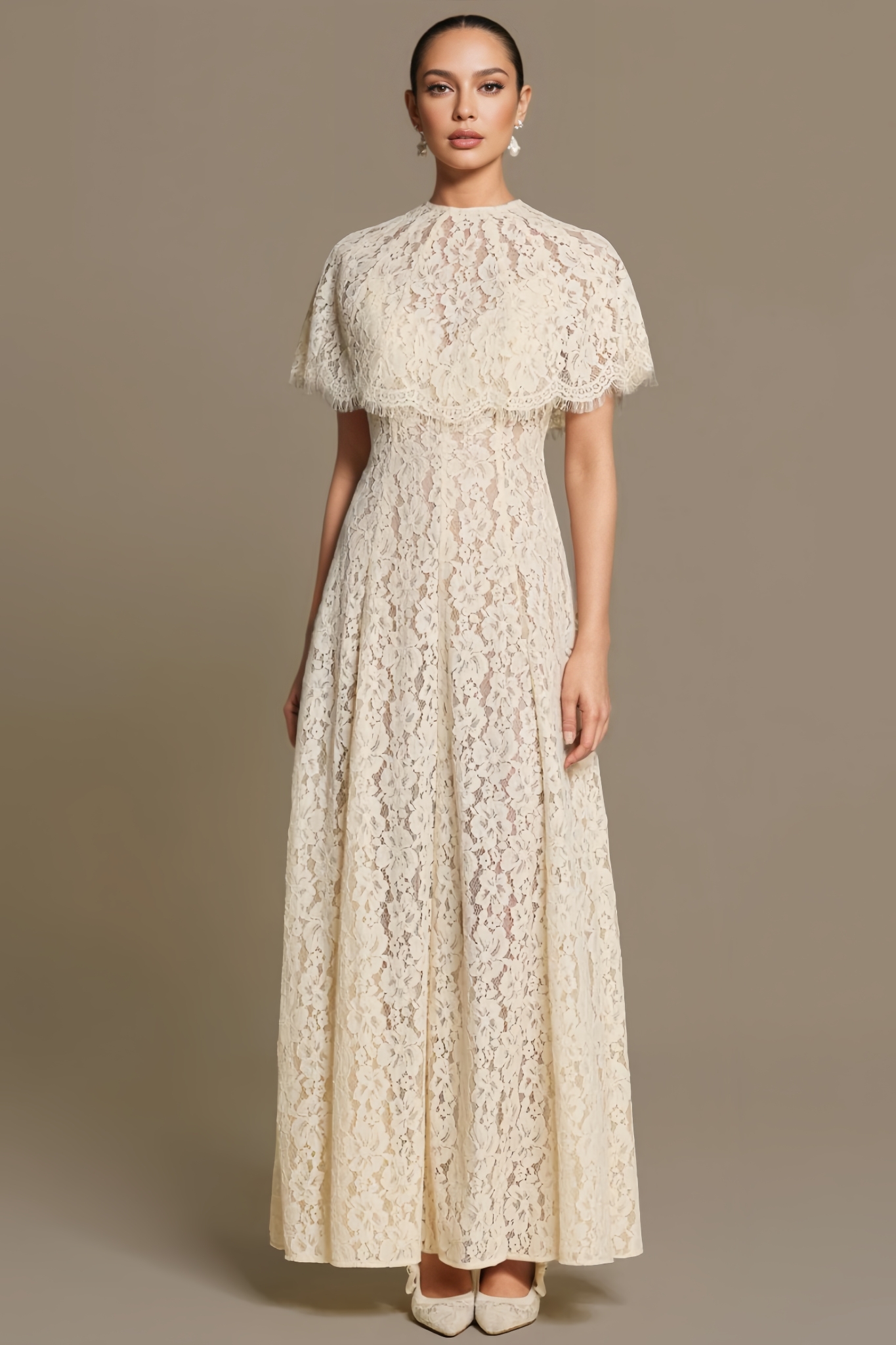 Uima White Halter Lace Maxi Dress