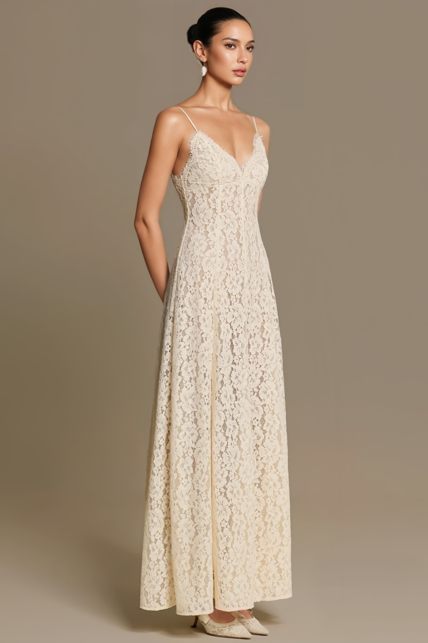 Uima White Halter Lace Maxi Dress