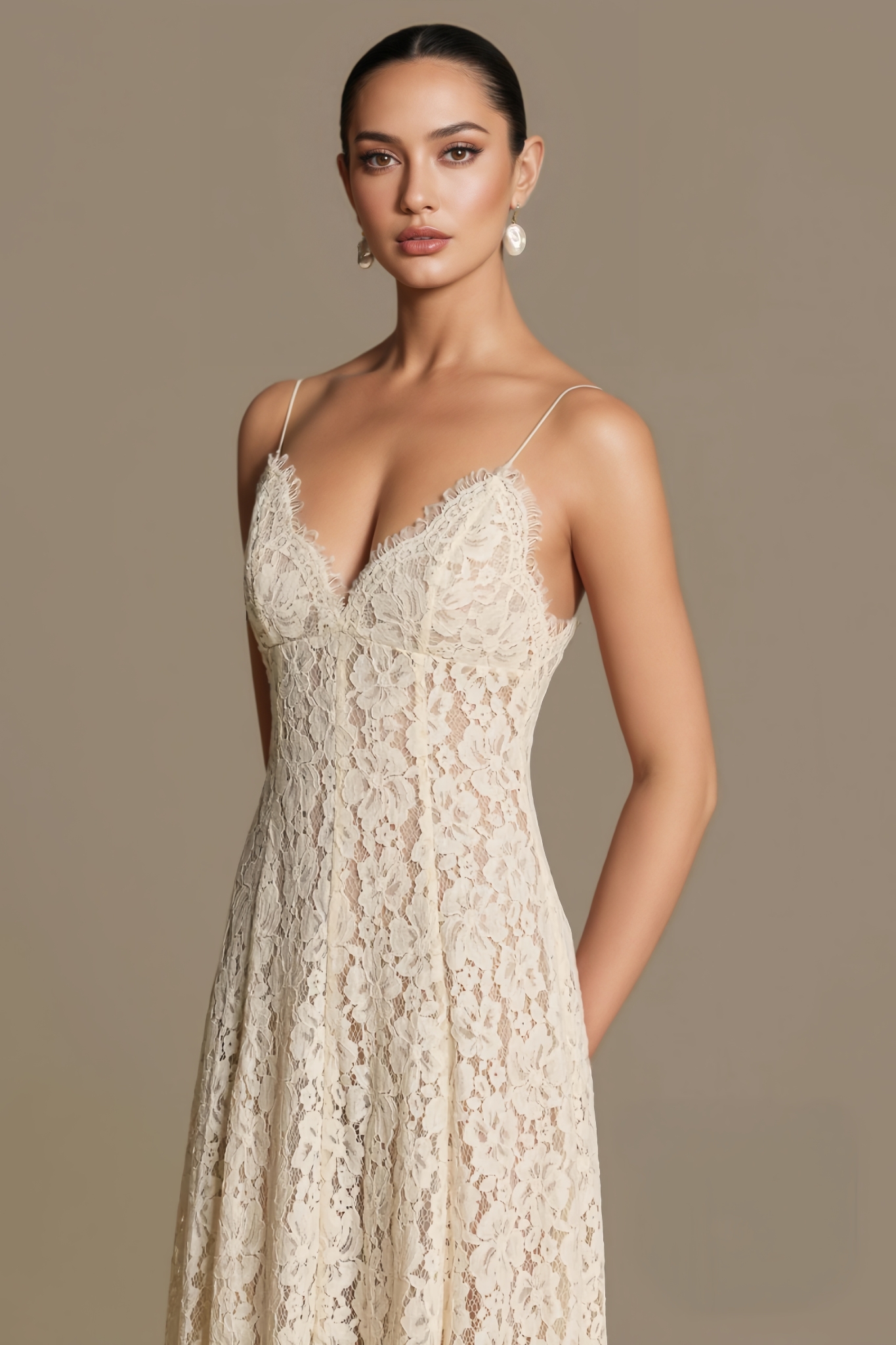 Uima White Halter Lace Maxi Dress