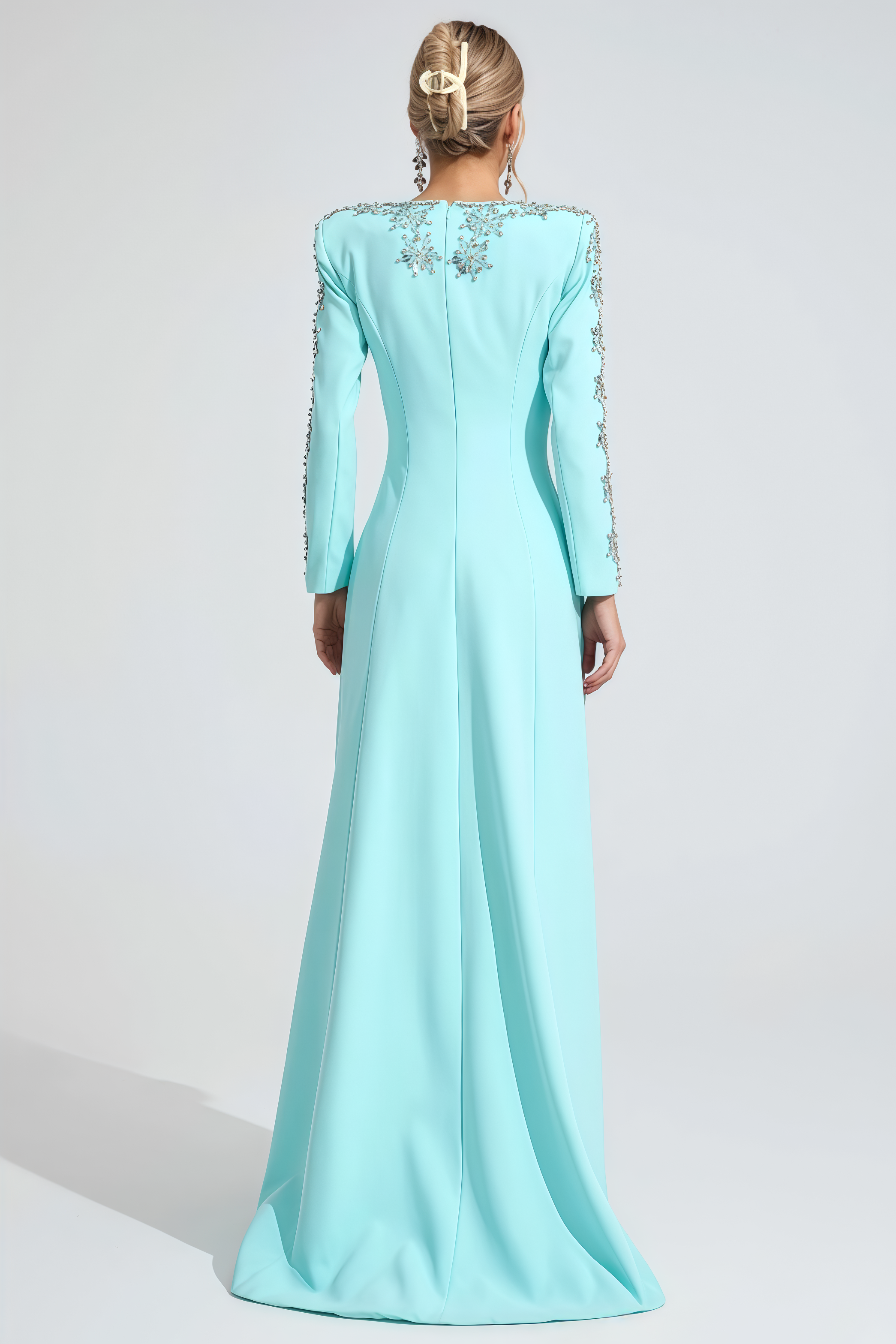 Kirod Bule Long Sleeve Diamond Maxi Dress