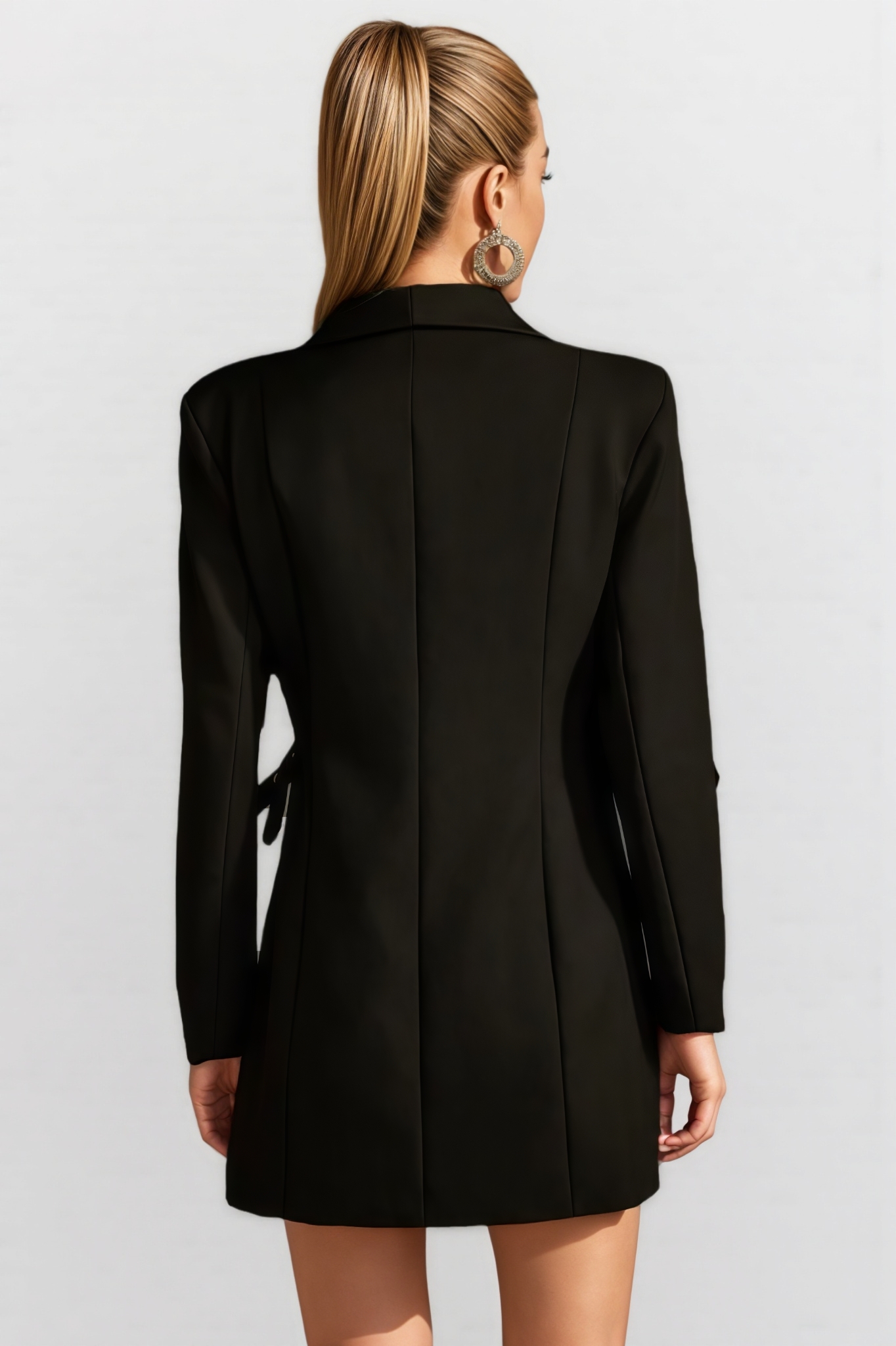 Vales Black Long Sleeve Belted Blazer