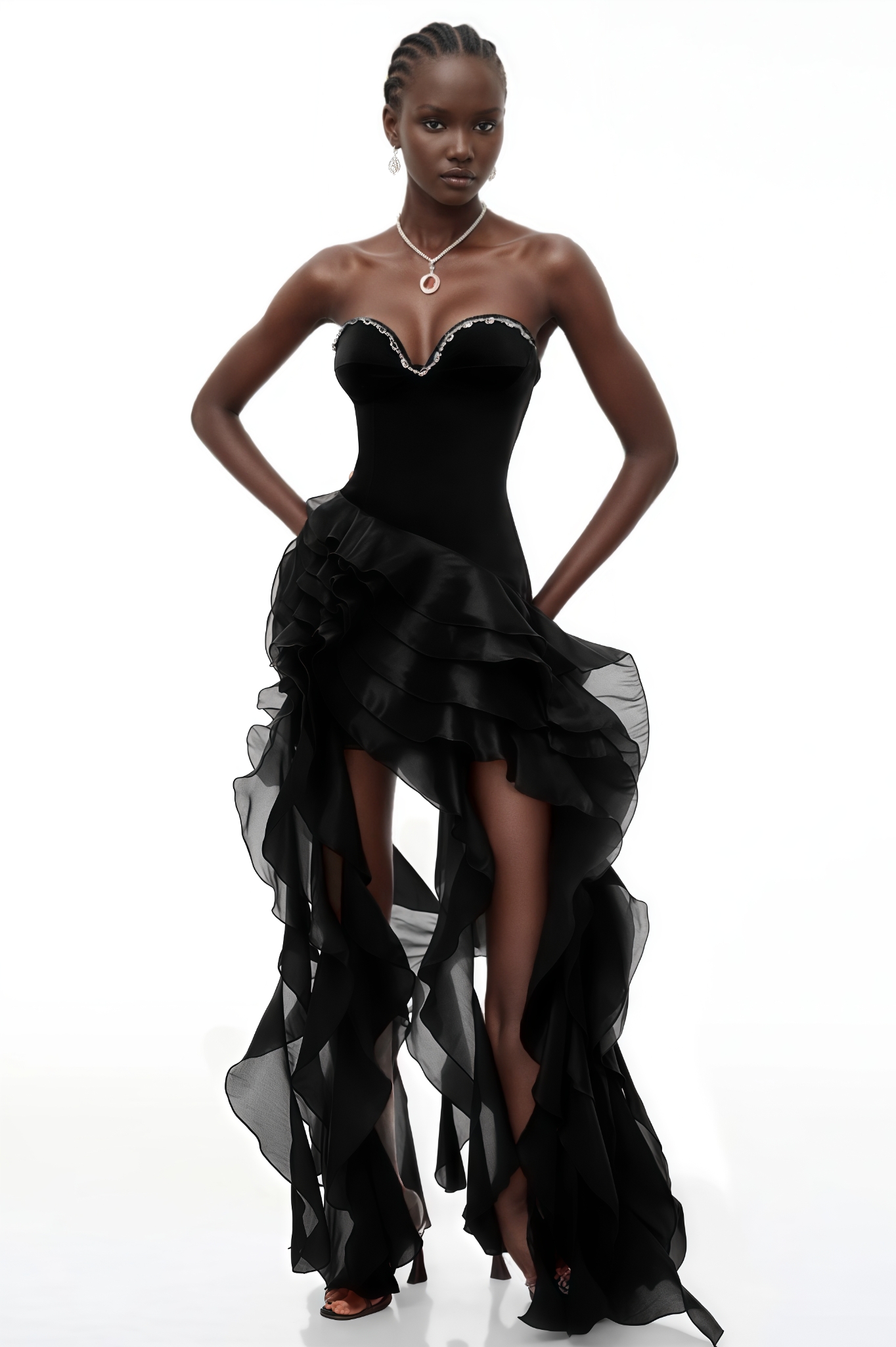 Ronelld Black Strapless Ruffled Maxi Dress