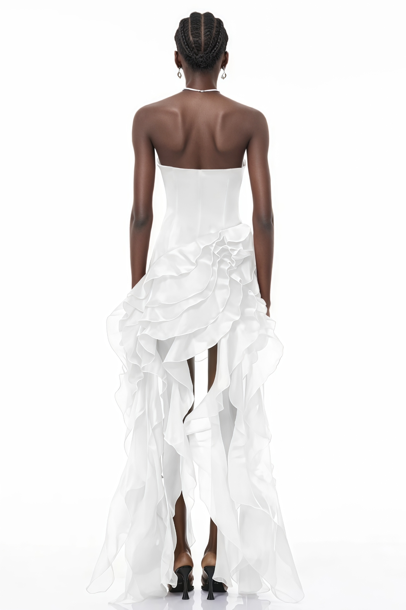 Syrenk White Strapless Ruffled Maxi Dress
