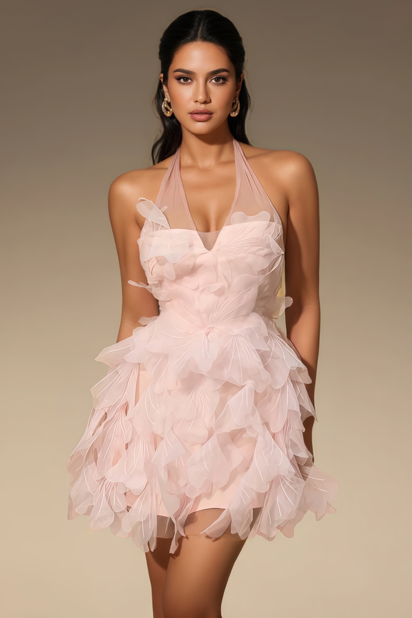 Qaven Pink Halterneck Petal Mini Dress