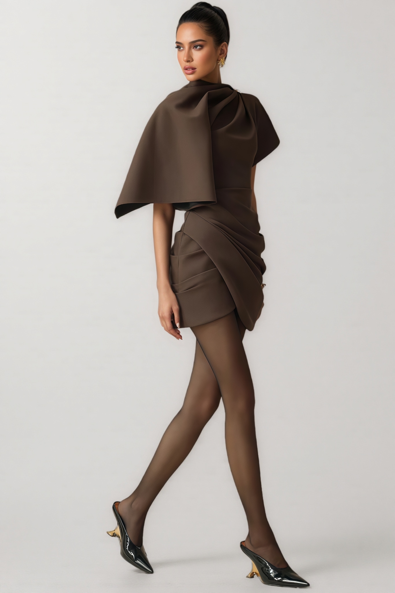 Milaolp Asymmetric Sleeve Draped Mini Dress