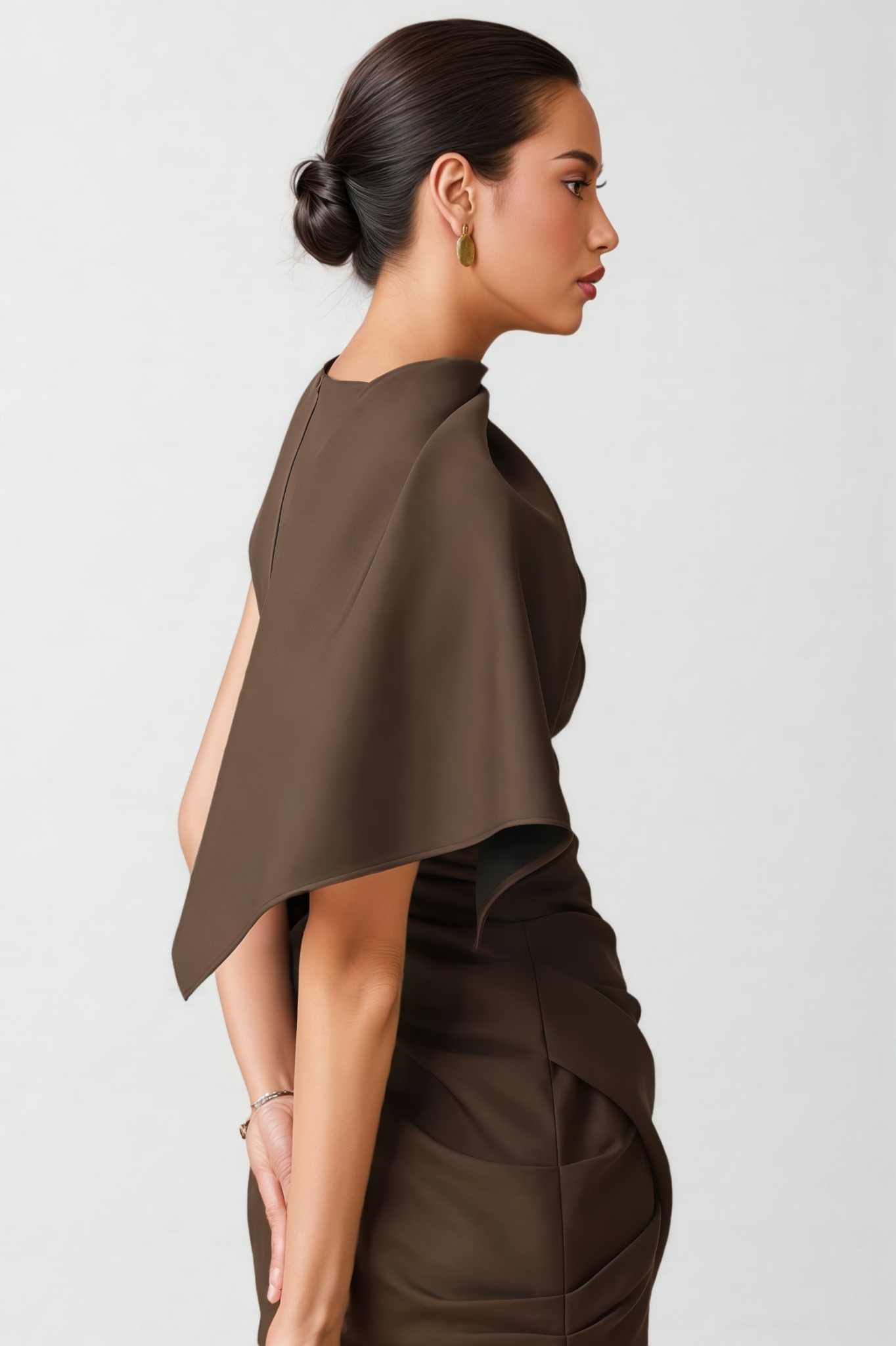 Milaolp Asymmetric Sleeve Draped Mini Dress