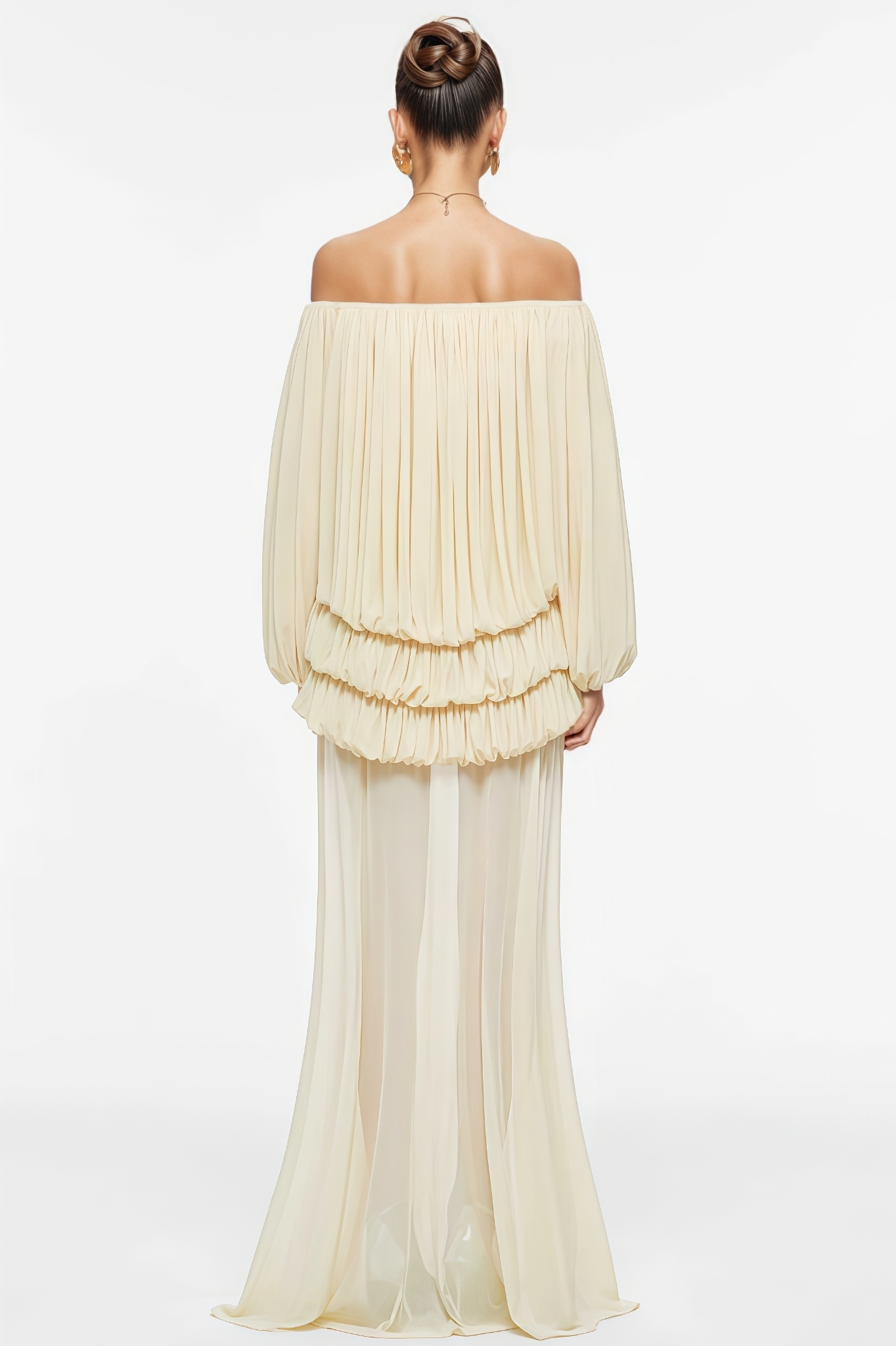 Paleb Yellow Off The Shoulder Mesh Maxi Dress Set