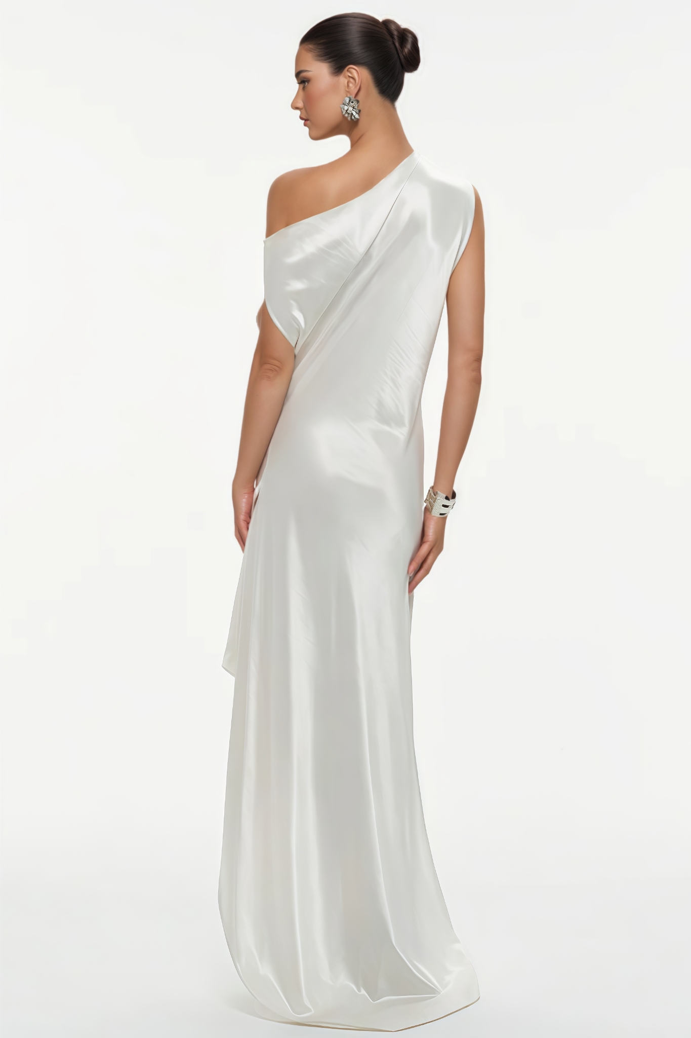 Kyan White One Shoulder Satin Maxi Dress