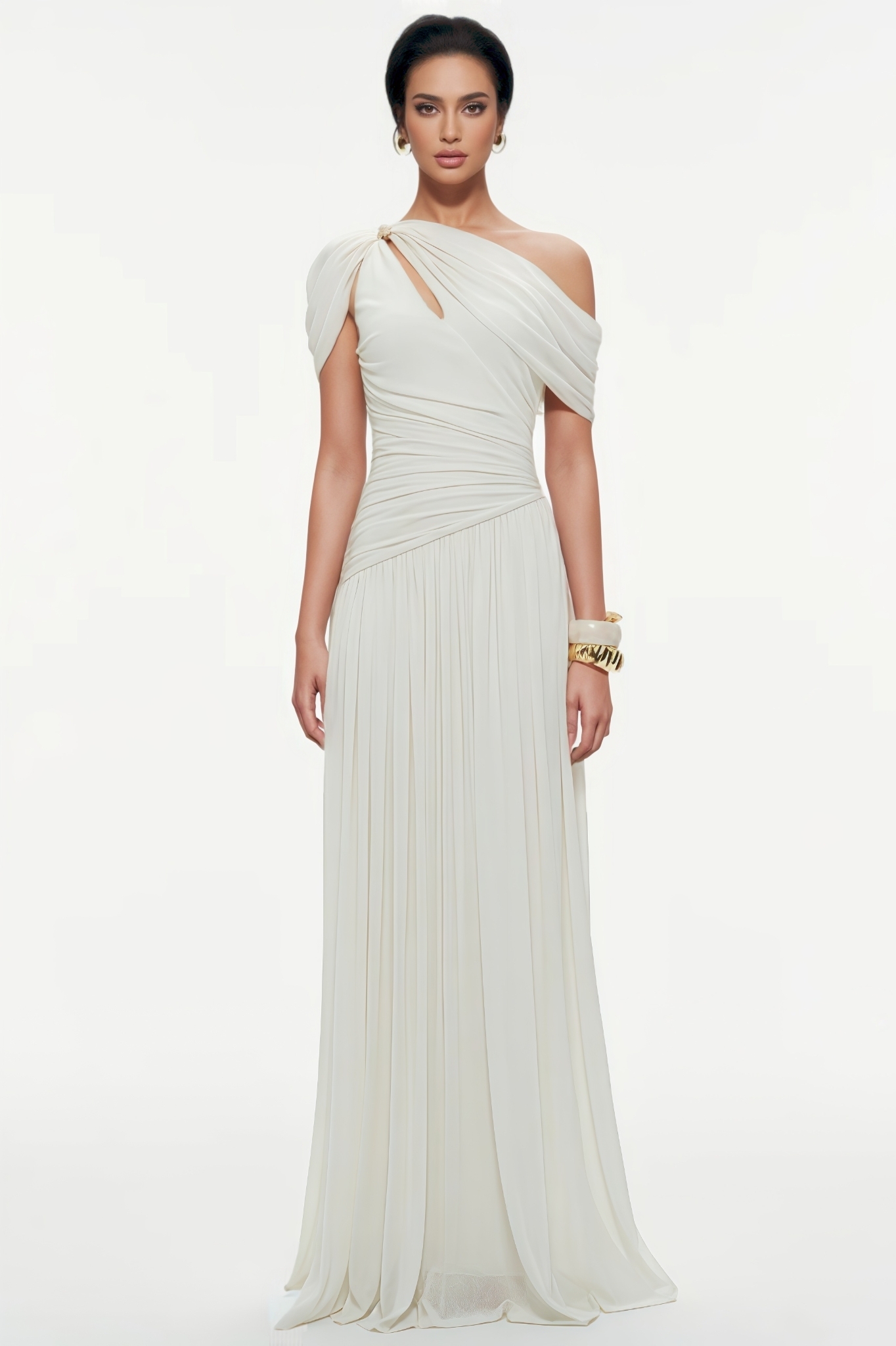 Rurby Pleated Draped Shoulder Maxi Dress
