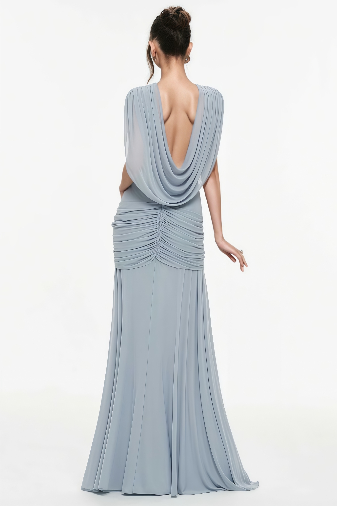 Charlotte Blue Ruched Stretch Mesh Maxi Dress