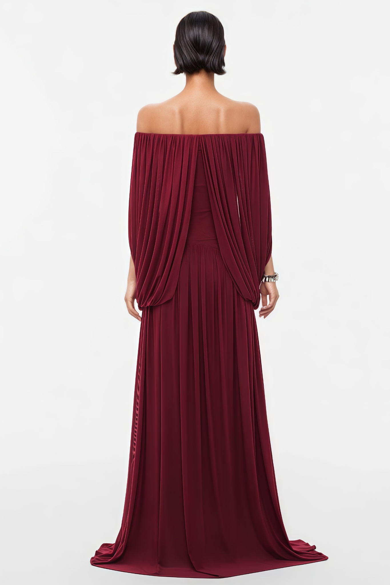 Quigsy Red Off Shoulder Ruched Maxi Dress