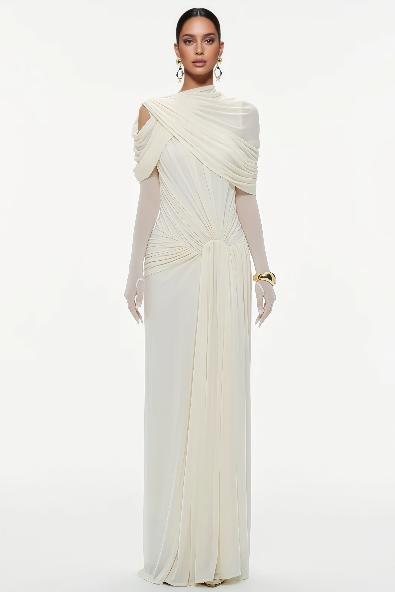 Argian Mesh Ruched Maxi Dress