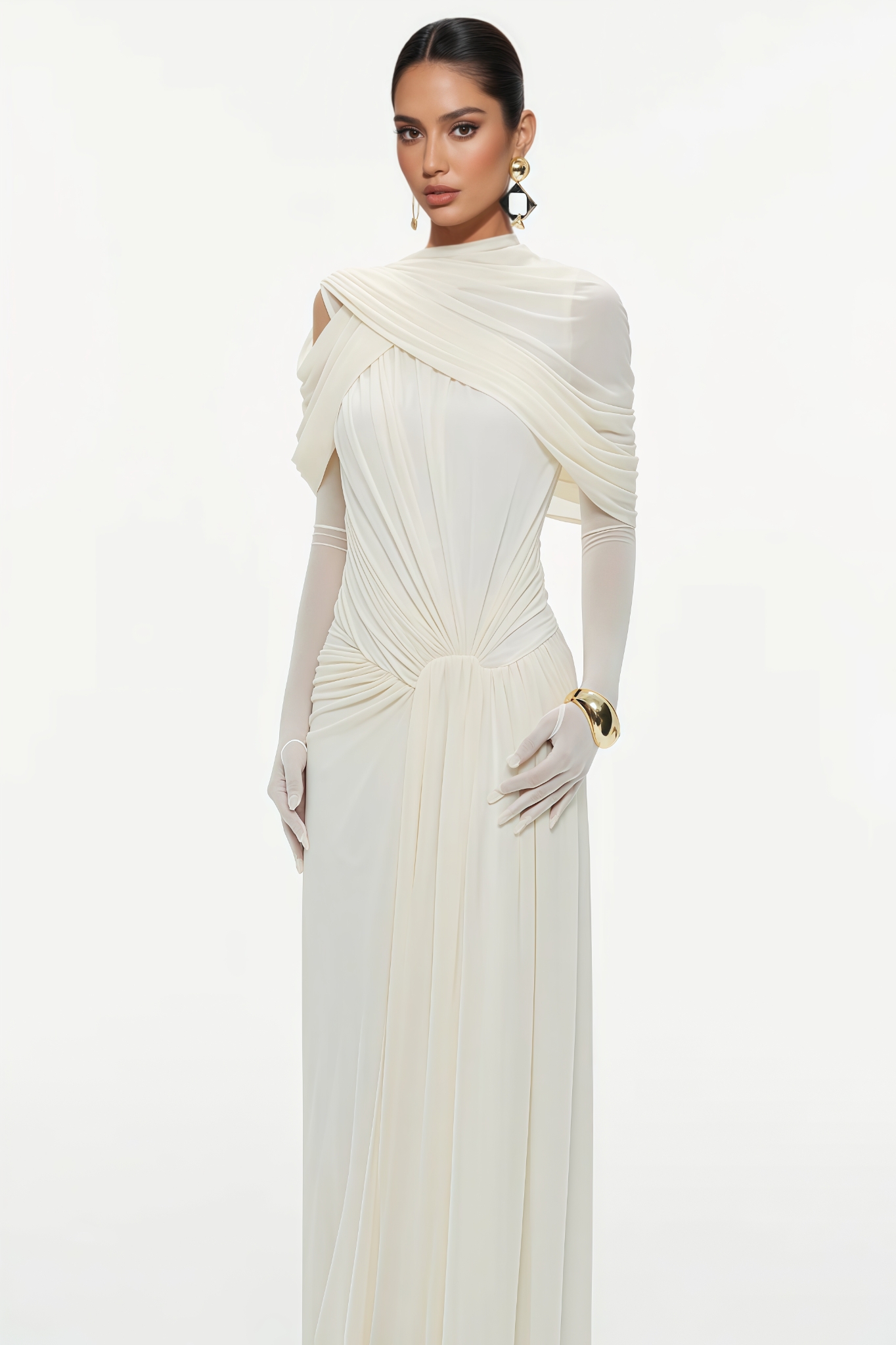Argian Mesh Ruched Maxi Dress