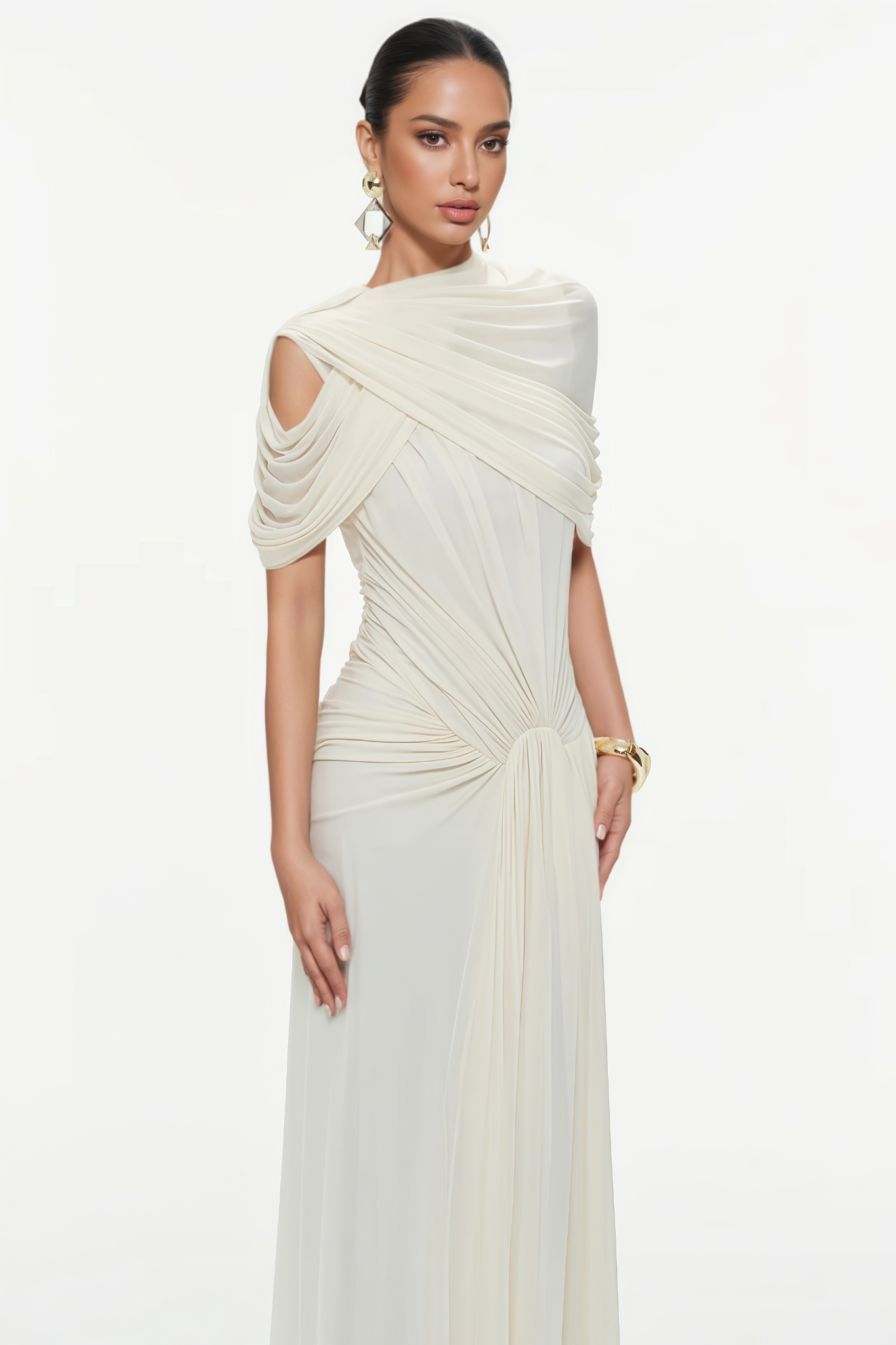 Argian Mesh Ruched Maxi Dress