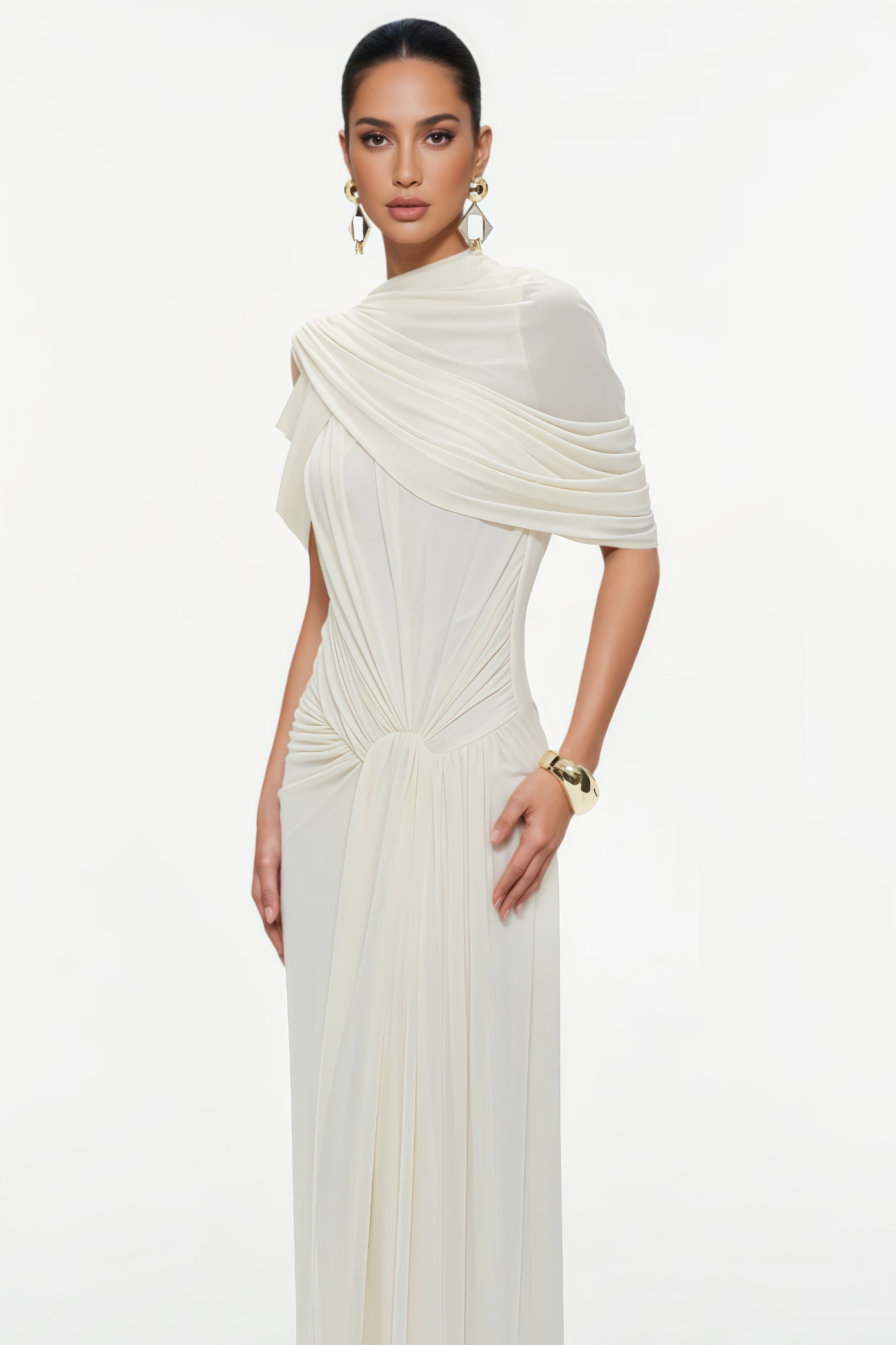 Argian Mesh Ruched Maxi Dress