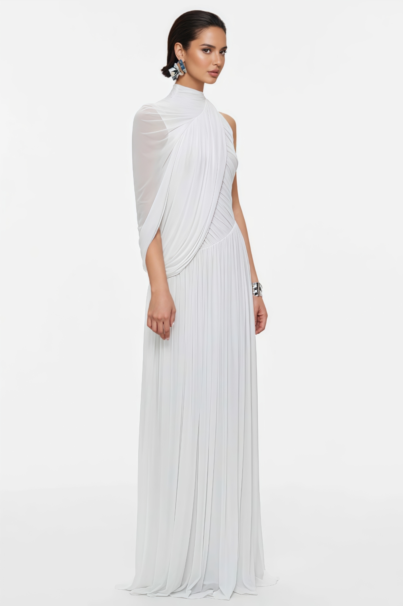 Miltay White One Shoulder Ruched Maxi Dress