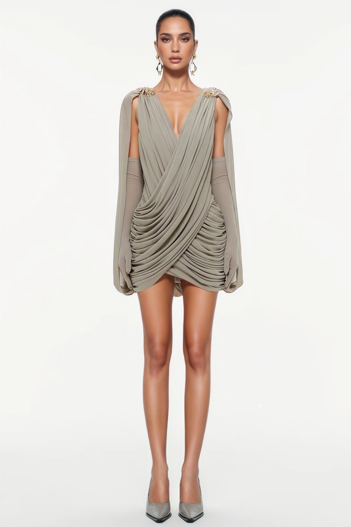 Jaceko Gray Ruched Mini Dress