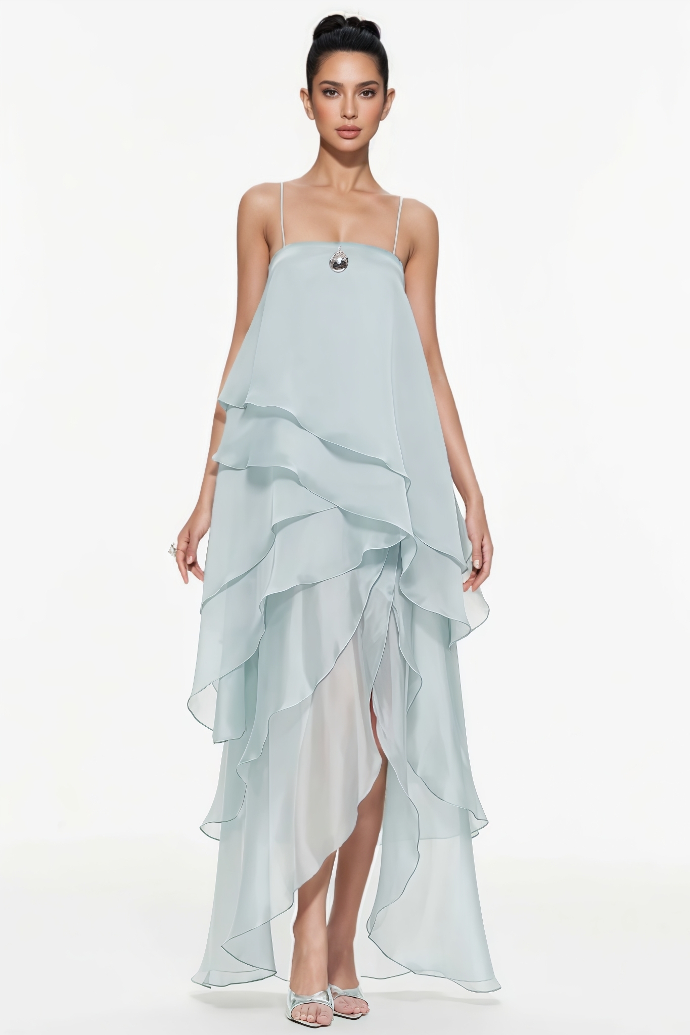 Soget Blue Halter Ruffled Maxi Dress