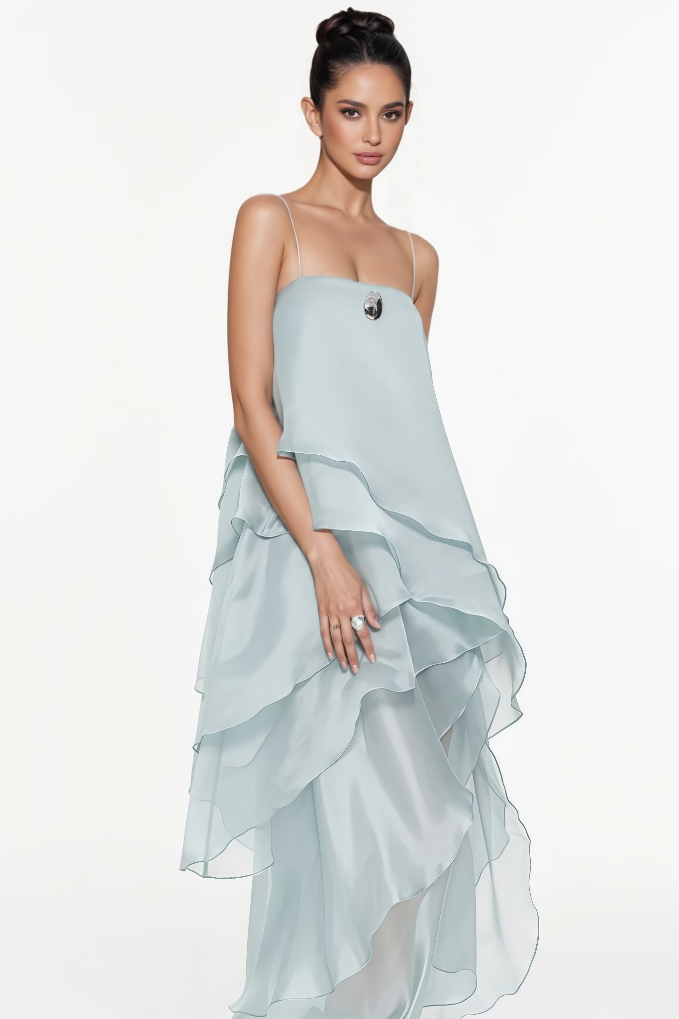 Soget Blue Halter Ruffled Maxi Dress