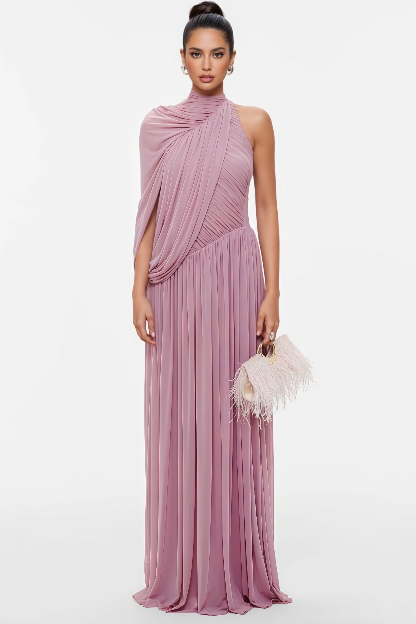 Batley Pink One Shoulder Ruched Maxi Dress