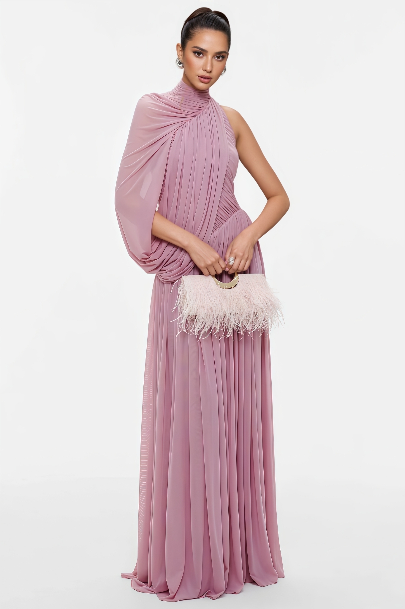 Batley Pink One Shoulder Ruched Maxi Dress