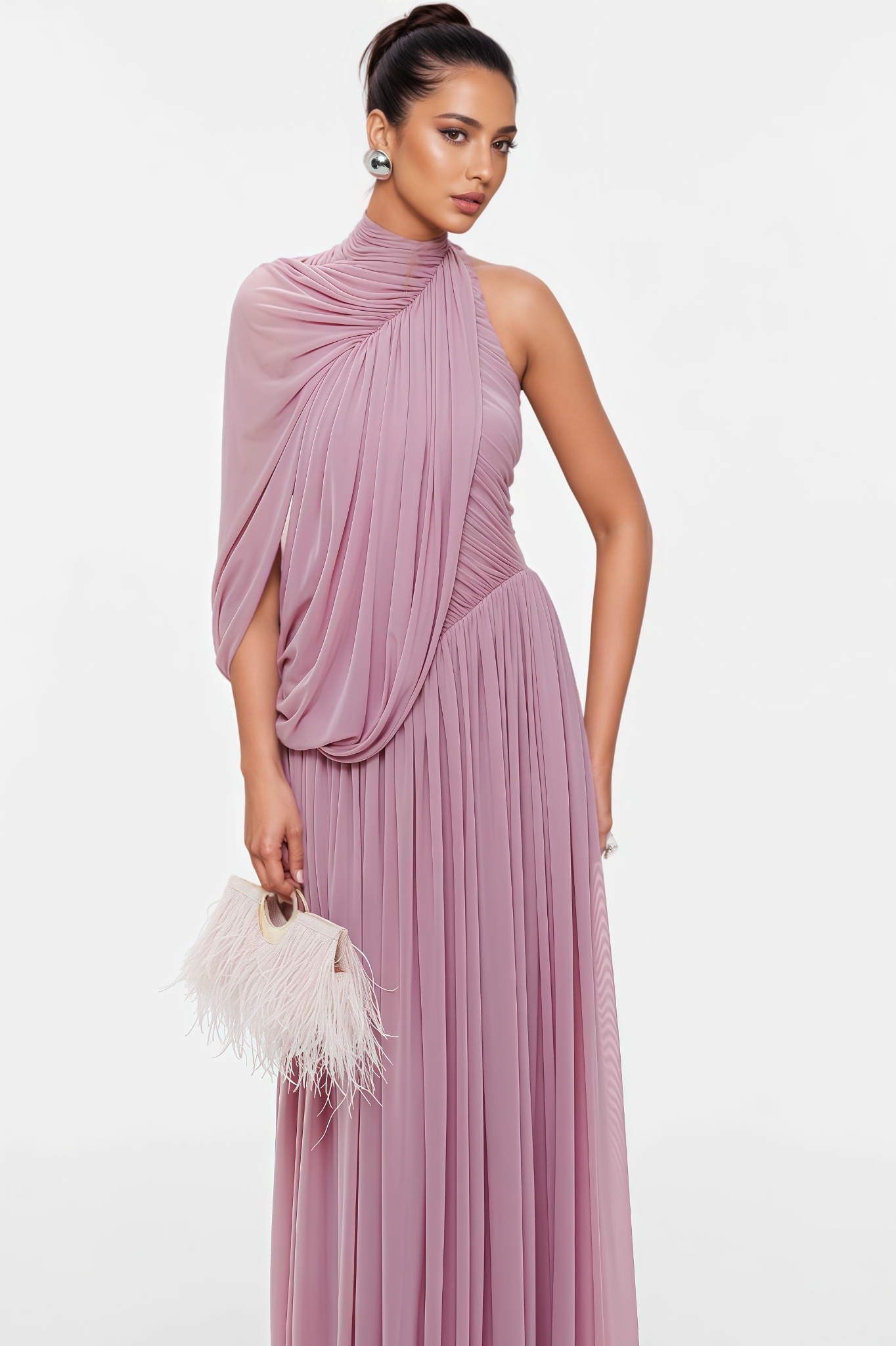 Batley Pink One Shoulder Ruched Maxi Dress
